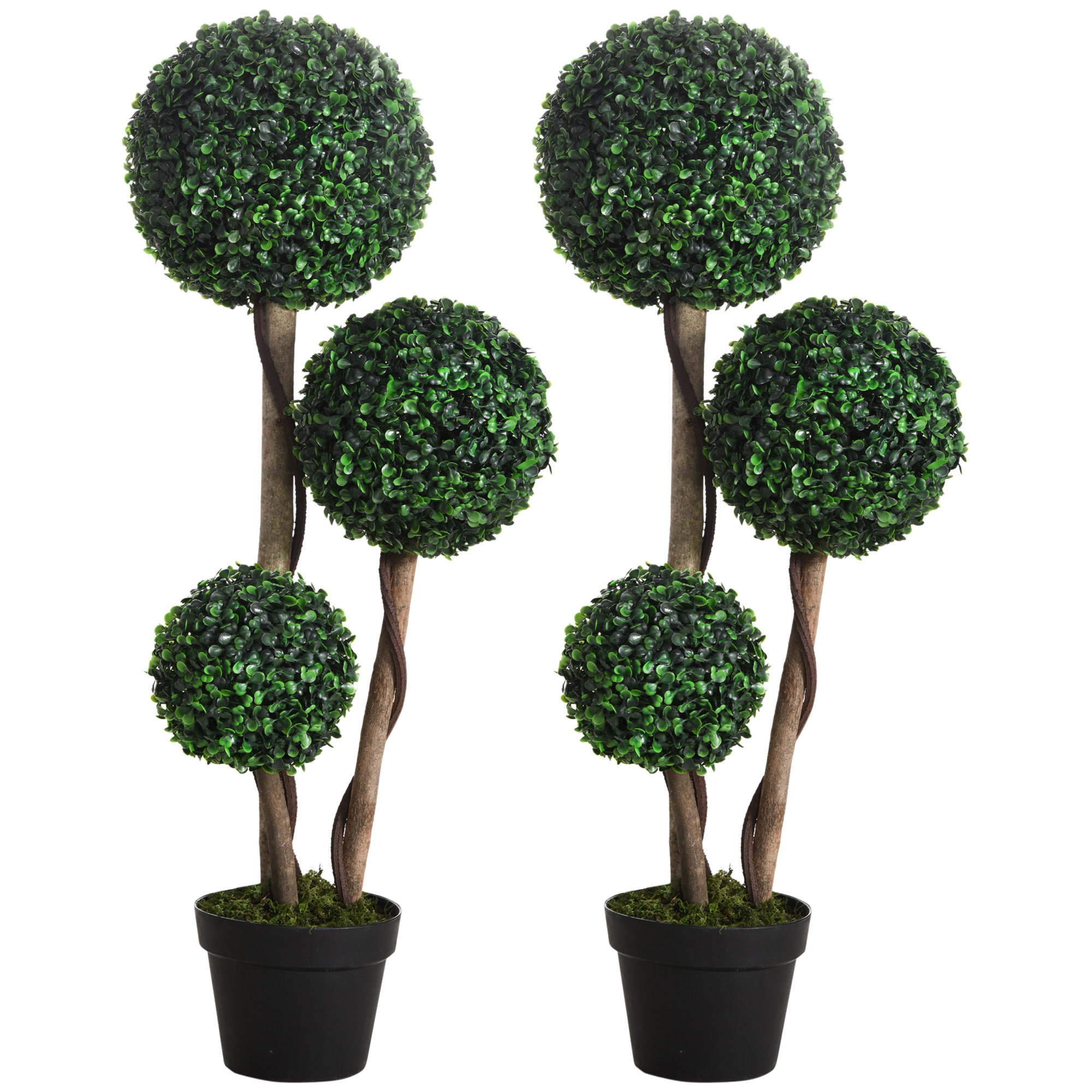 HOMCOM 35.5" Artificial Plant for Home Decor Indoor & Outdoor Fake Plants Artificial Tree in Pot, Ball Boxwood Topiary Tree for Home Office, Living Ro