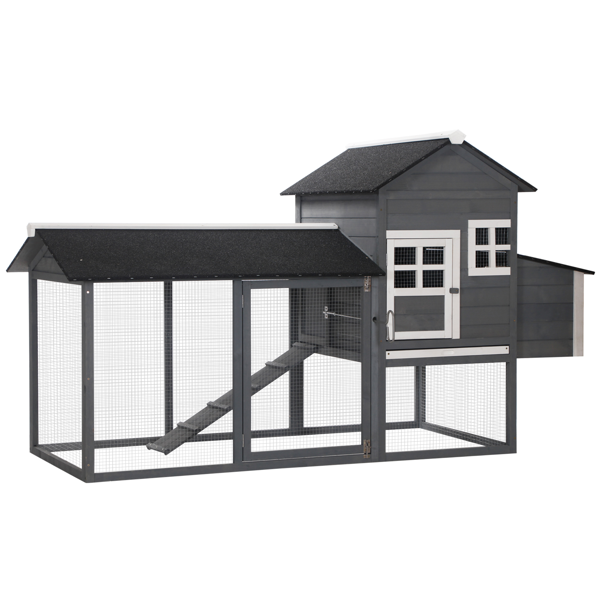 82" Chicken Coop Wooden Hen House Rabbit Hutch Poultry Cage Pen Outside Backyard with Nesting Container and Run, Grey 1