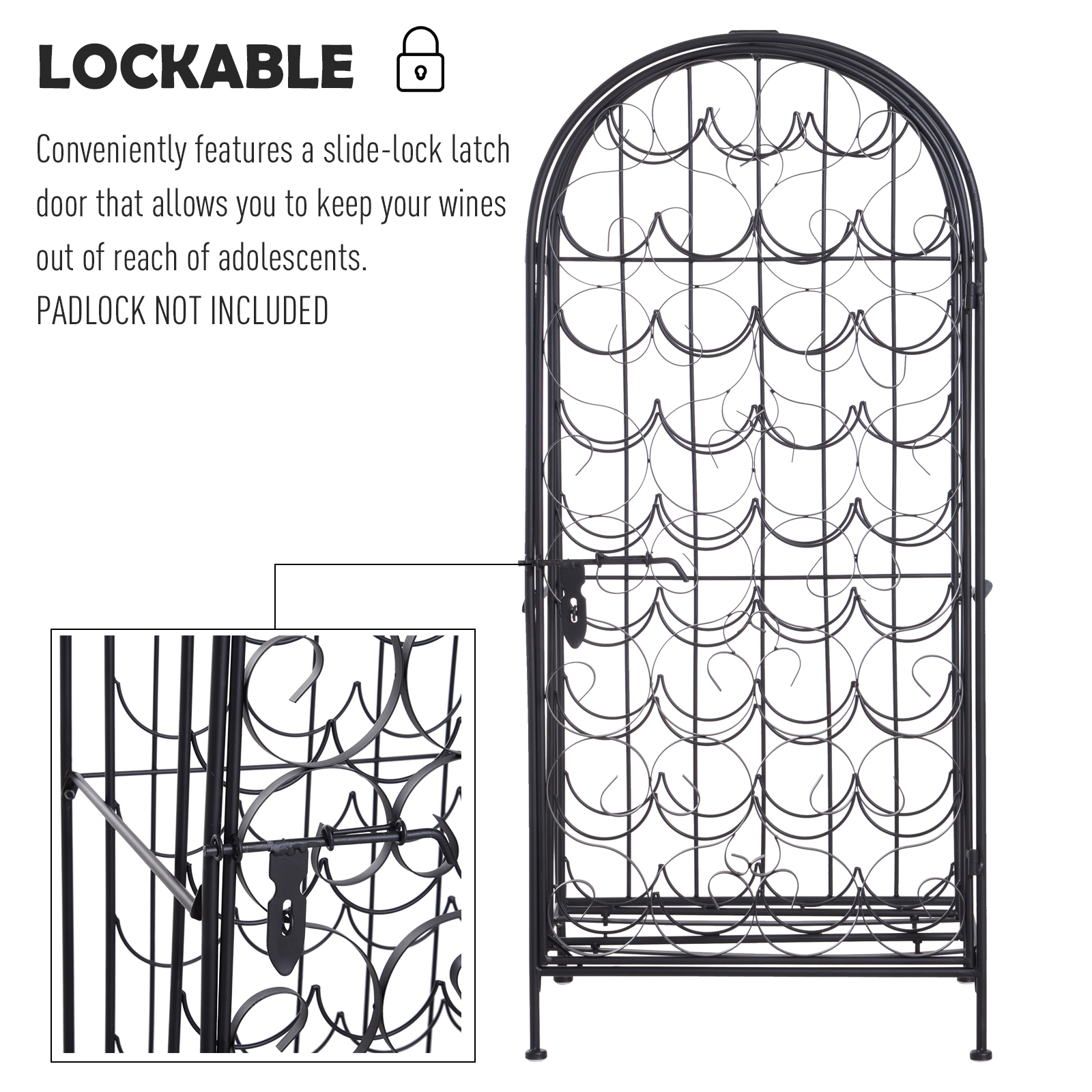HOMCOM Wrought Iron Wine Rack Jail, Classic Black, for 35 Bottles, with Secure Lock | Aosom.com 2