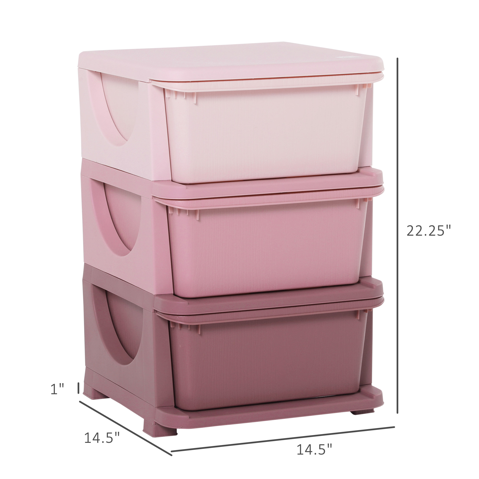 Qaba Pink 3 Tier Storage Dresser, Kids Toy Organizer and Chest, Efficient for Bedroom, Nursery, and Living Room | Aosom.com 1