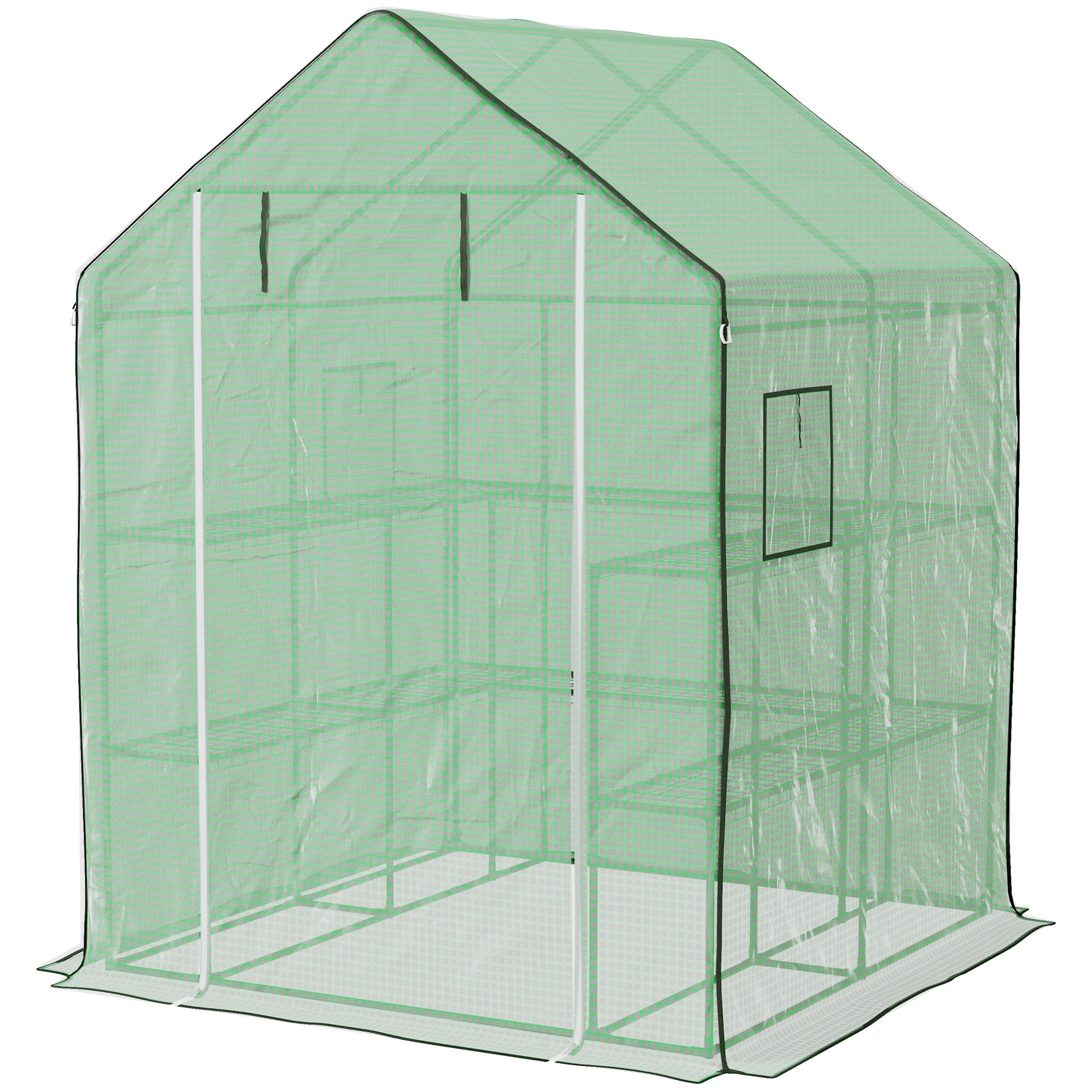 Outsunny Portable Greenhouse 4.6 x 4.7 ft Walk-In Hot House with Roll Up Door Windows U-Shape Flower Rack Water UV Resistant Green| Aosom.com