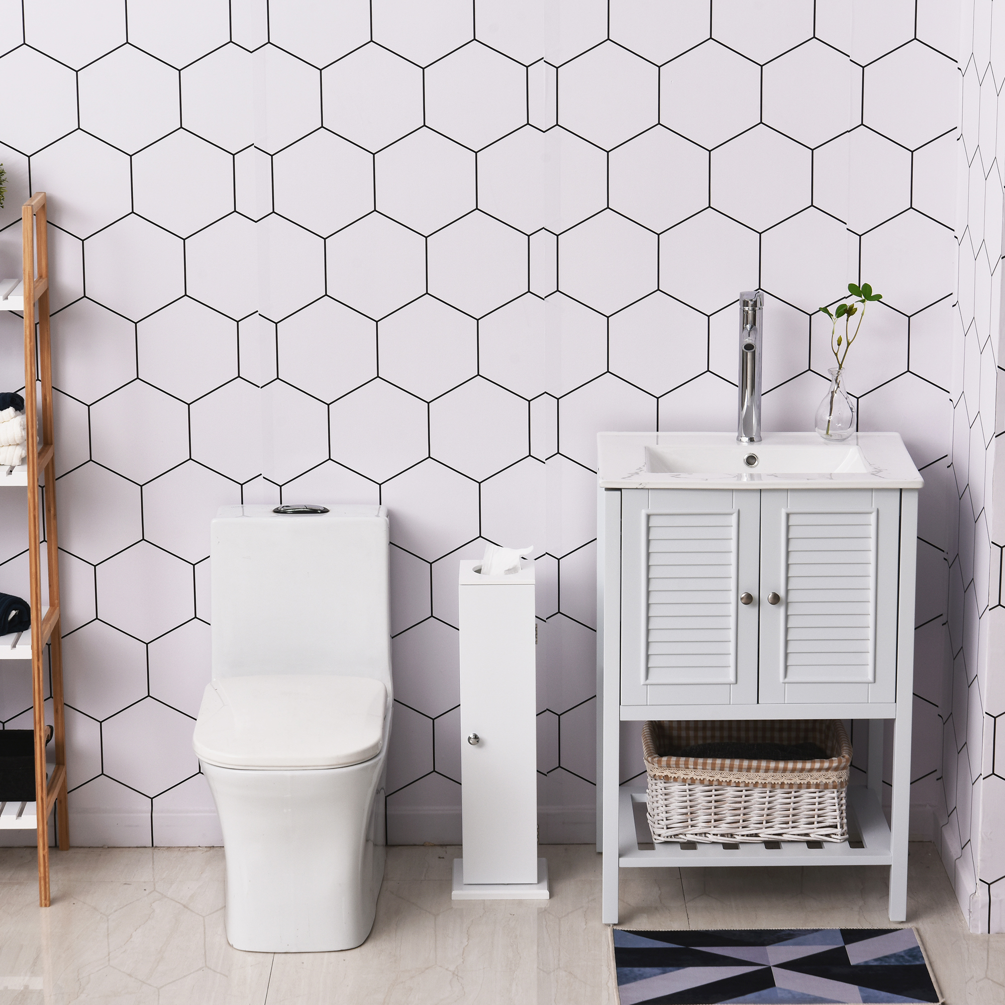 HOMCOM Toilet Paper Storage Cabinet 26 Narrow Bathroom Organizer Floor Standing White | Aosom.com 6