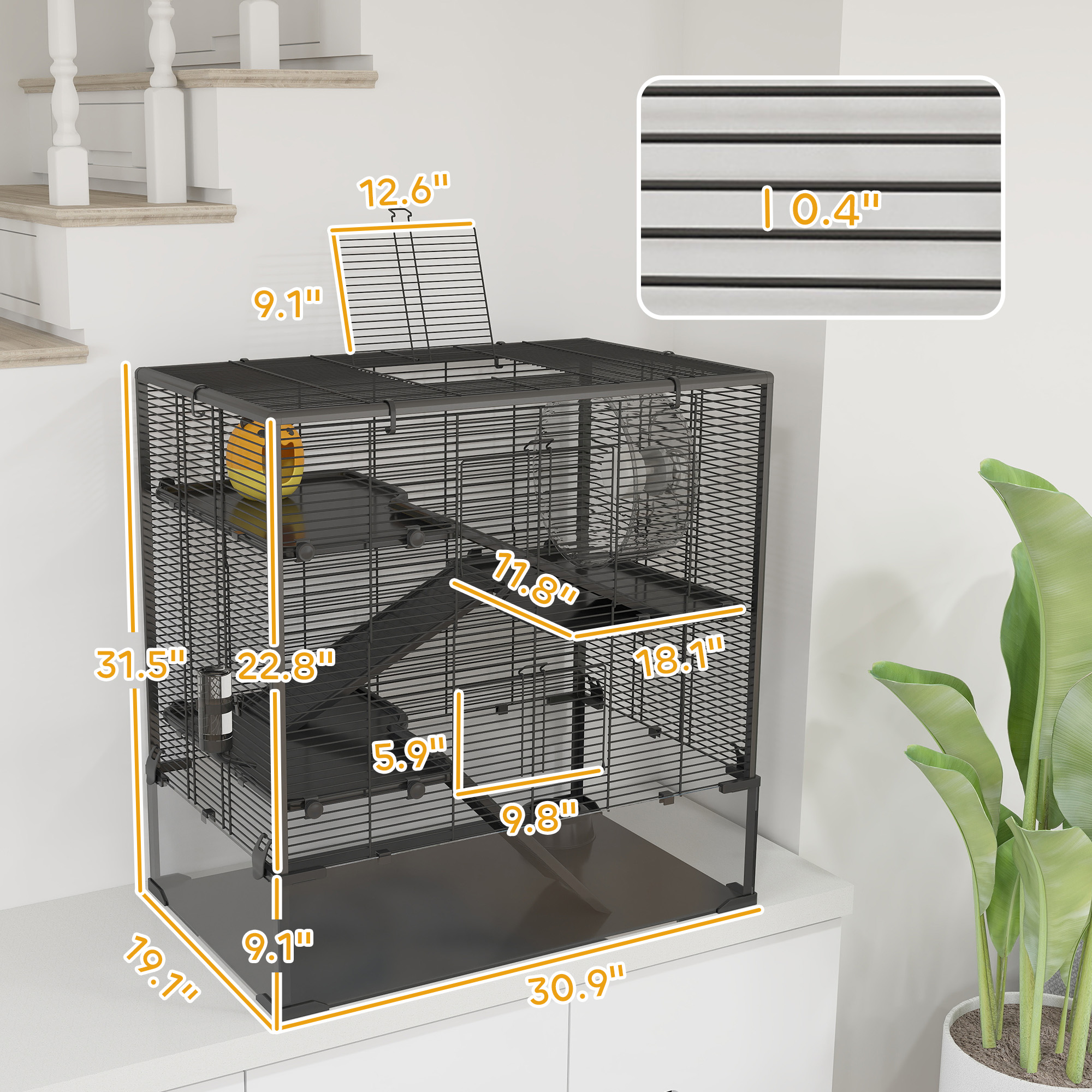 PawHut 4 Tier Hamster Cage with Deep Tempered Glass Bottom