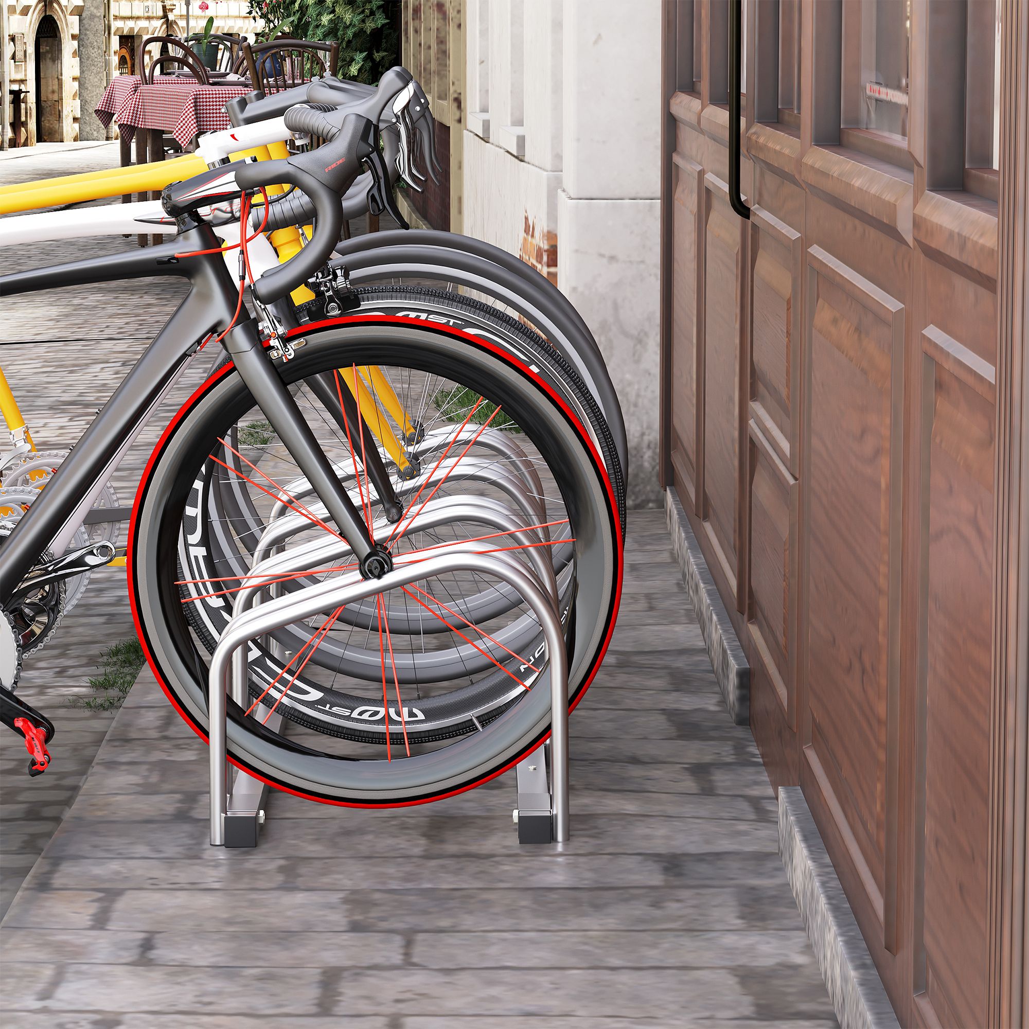 Soozier 4-Bike Bicycle Floor Parking Rack Cycling Storage Stand Garage Organizer for Indoor and Outdoor Use Silver Aosom Canada