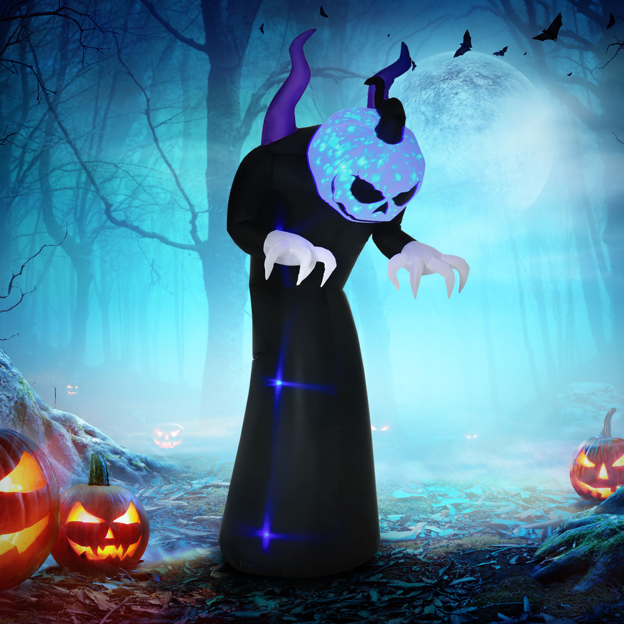 Outsunny 7ft Inflatable Halloween Ghost with Horns, Blow-Up Outdoor LED Yard Display with Flame Effect for Garden, Lawn, Yard, Party | Aosom Canada