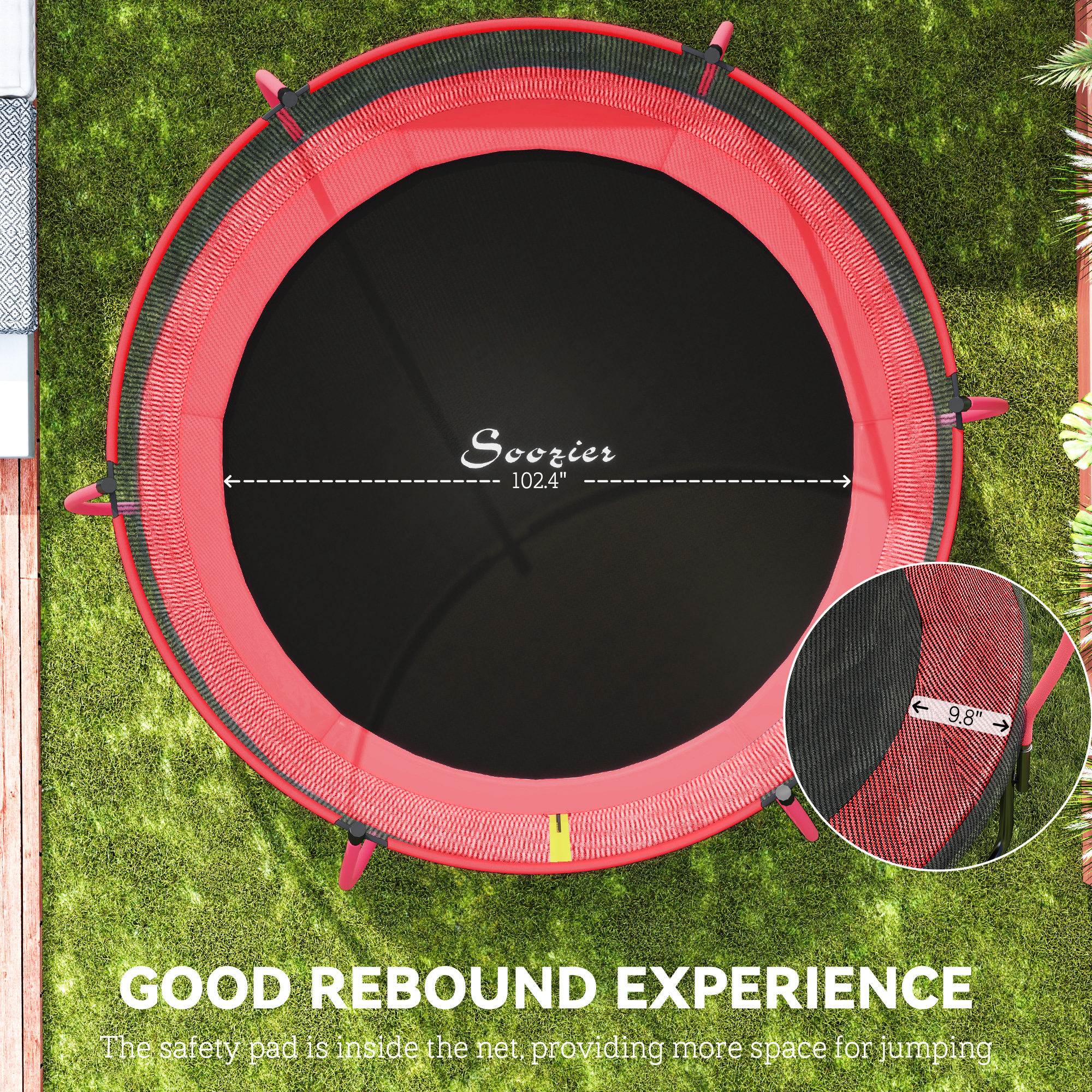 Soozier 10ft Outdoor Trampoline with Net Enclosure, Curved Poles
