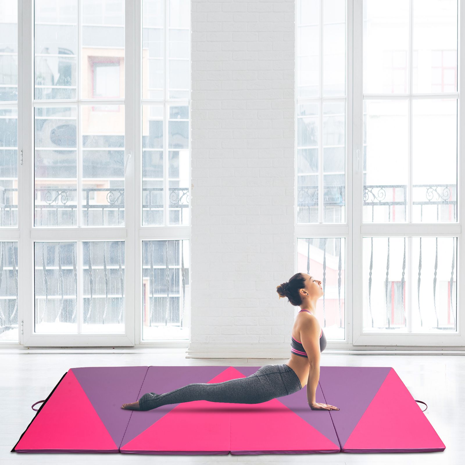 Soozier 4'x10'x2'' Folding Gymnastics Tumbling Mat, Exercise Mat with Carrying Handles for Yoga, MMA, Martial Arts, Stretching Aosom Canada