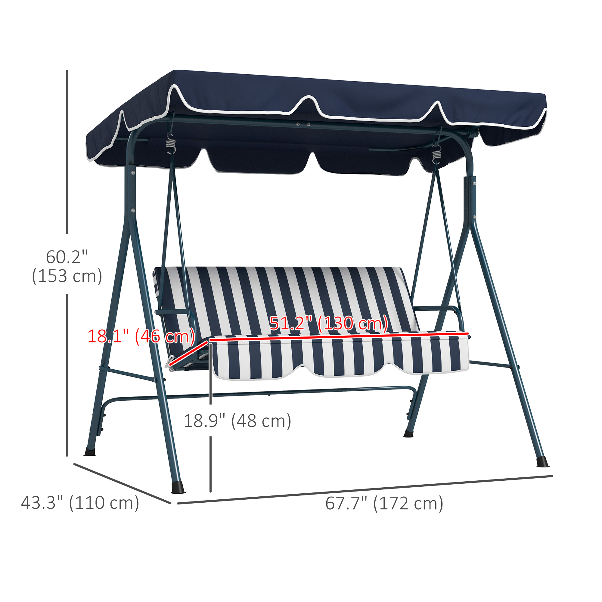 Outsunny 3-Seater Outdoor Porch Swing with Adjustable Canopy