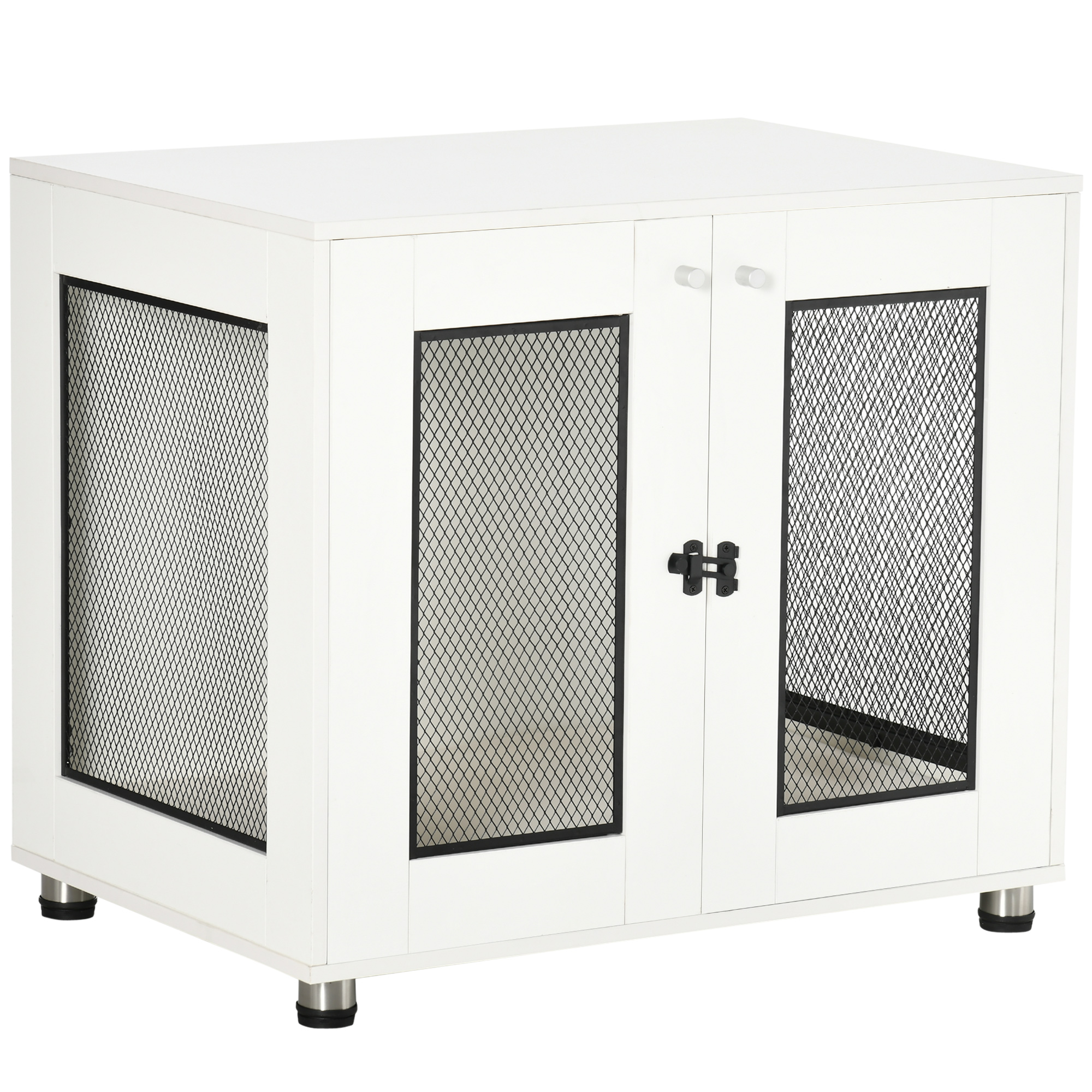 PawHut Dog Crate Furniture with Water-resistant Cushion, Dog Crate End Table with Double Doors, Indoor Pet Crate for Small Medium Dogs Indoor Use, Whi