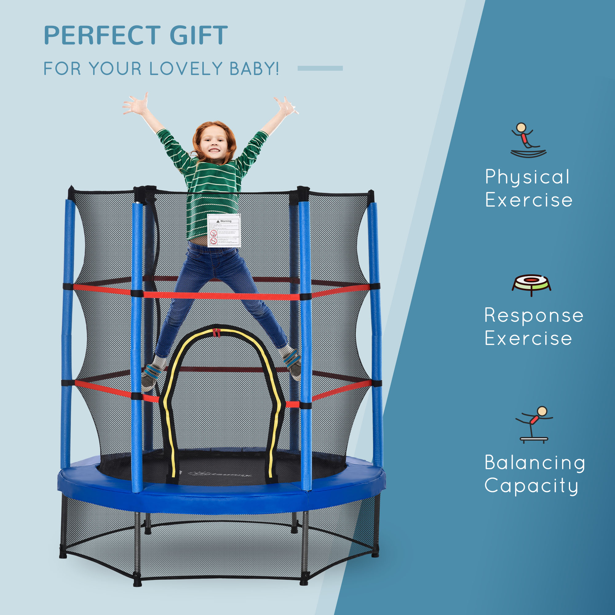Outsunny 4.5FT Kids Trampoline, Blue, with Safety Enclosure Net and Springless Design, Steel Frame, for Ages 3 to 6 | Aosom.com 2