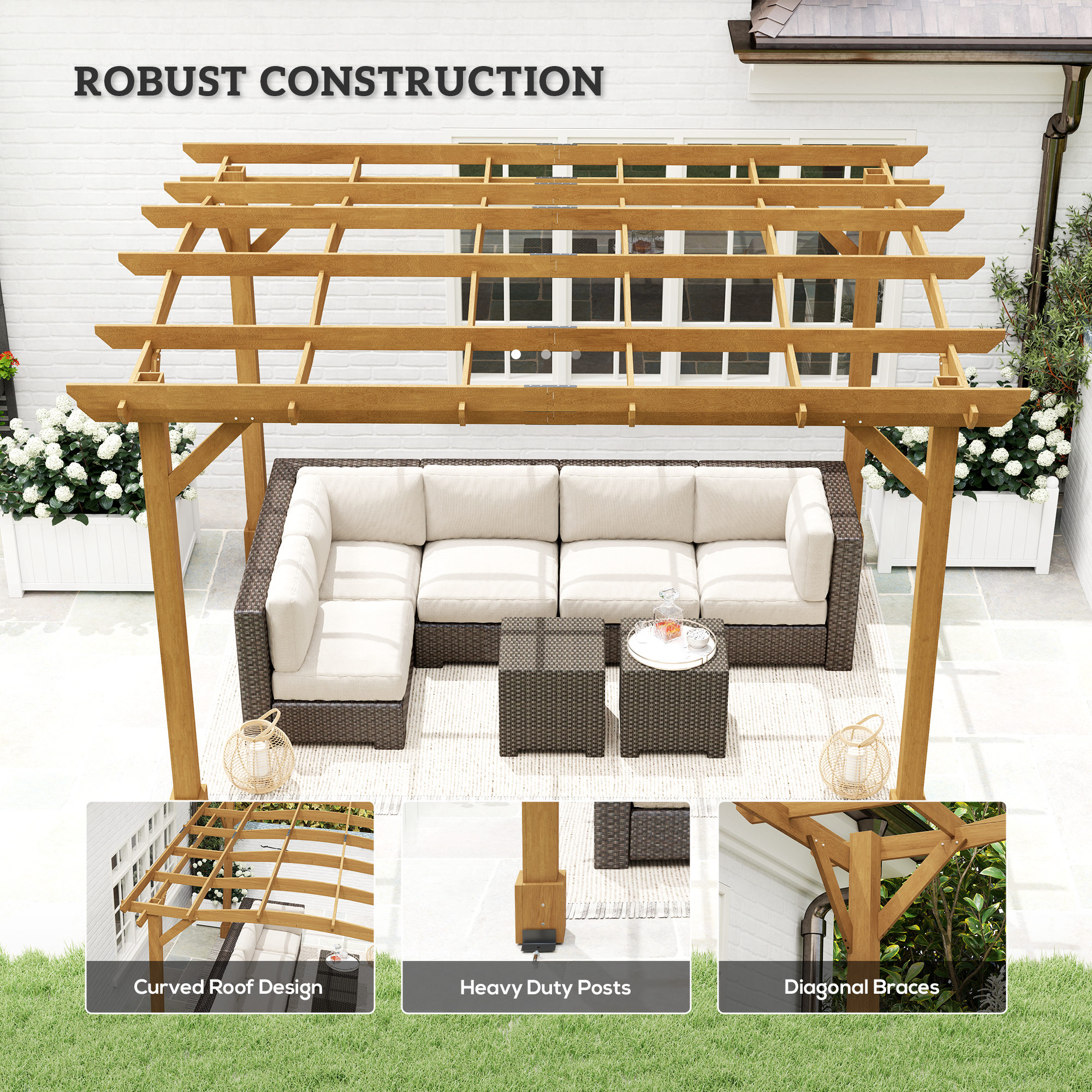 Outsunny 10' x 12' Wood Pergola, Outdoor Gazebo Grape Trellis with