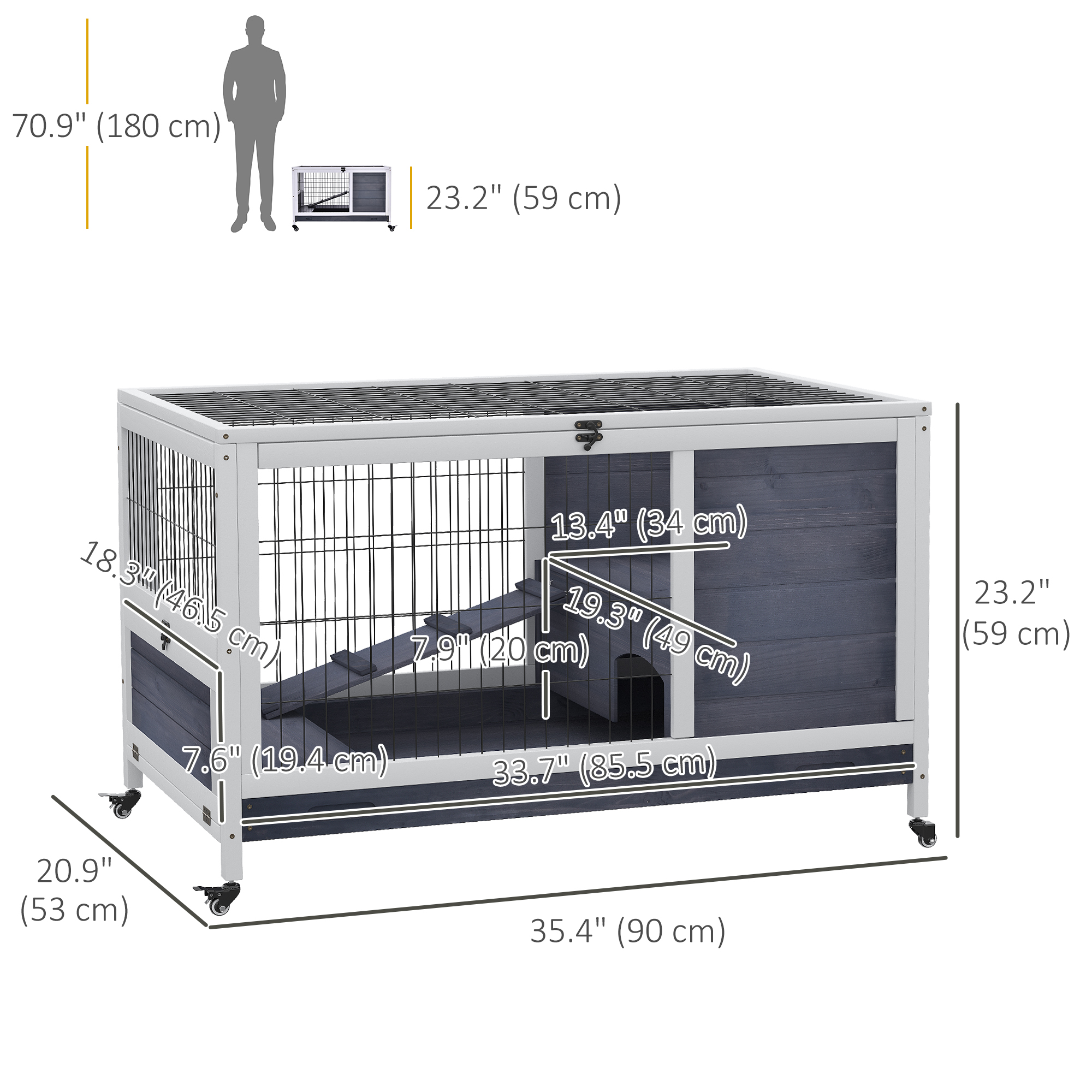 PawHut Wooden Indoor Rabbit Hutch Elevated Cage Habitat with