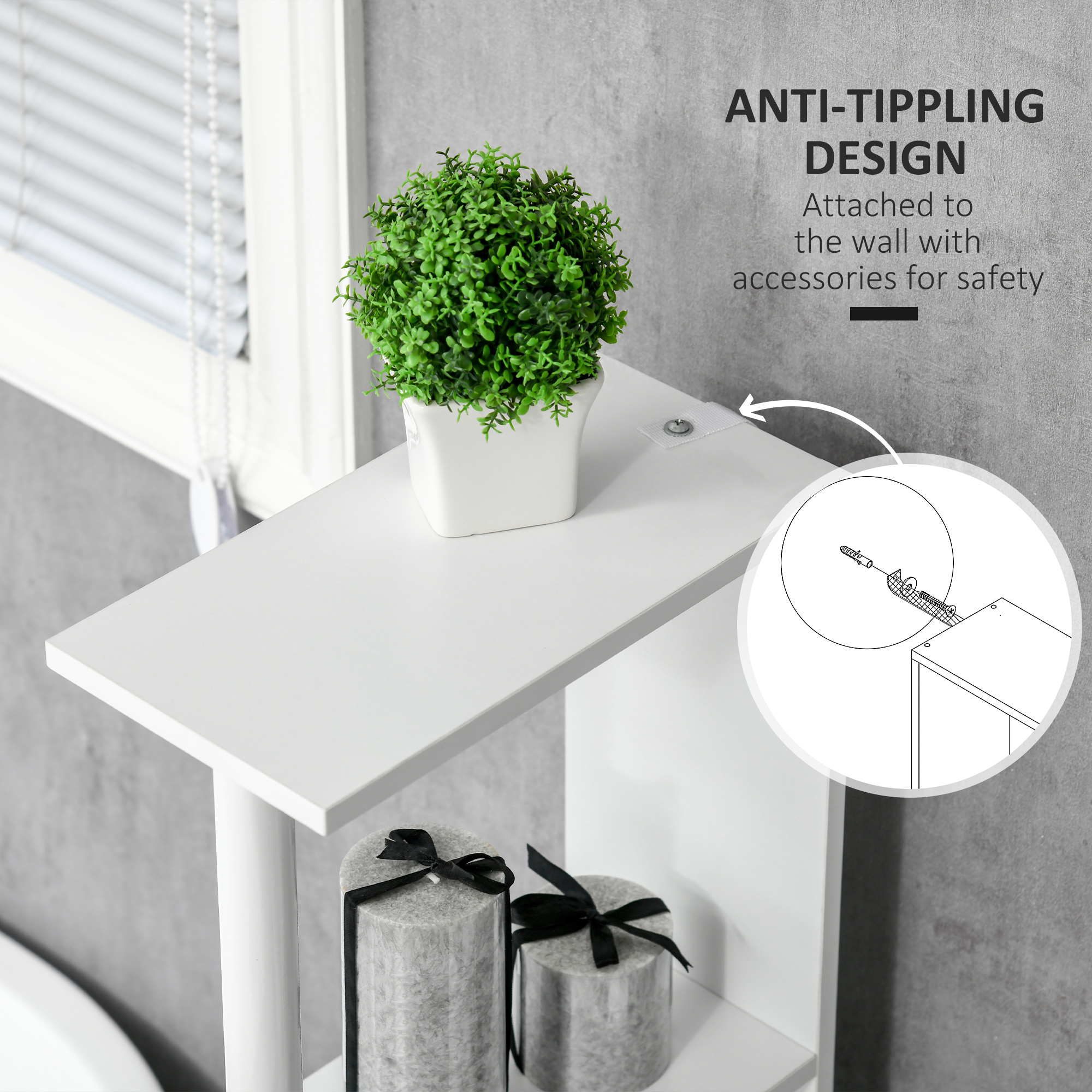 kleankin Tall Bathroom Cabinet Modern Storage 2 Open Shelves 2 Door Cabinets Freestanding Linen Tower White | Aosom.com 4