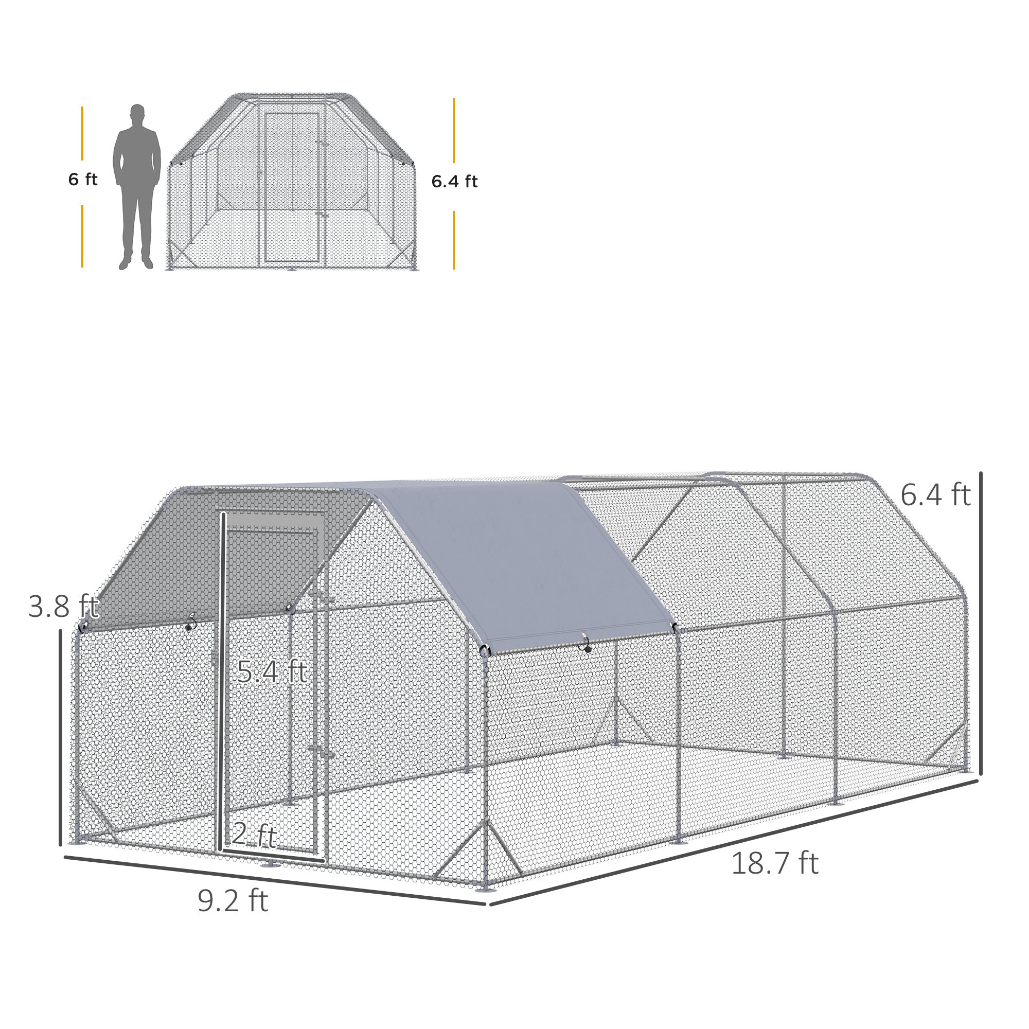 PawHut Metal Chicken Coop for 15-18 Chickens, Walk In Chicken Run