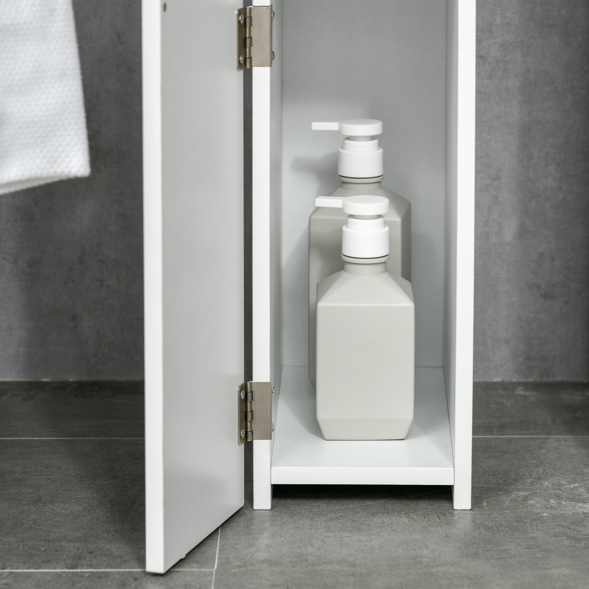 kleankin Tall Bathroom Cabinet Modern Storage 2 Open Shelves 2 Door Cabinets Freestanding Linen Tower White | Aosom.com 7