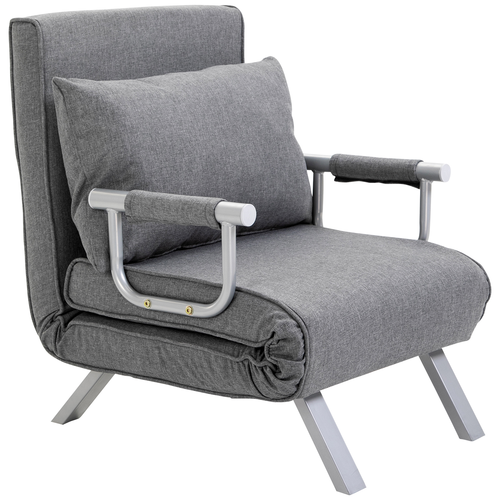 HOMCOM Folding Convertible Sofa Bed Sleeper Chair 5 Position Light Grey Steel Frame | Aosom.com