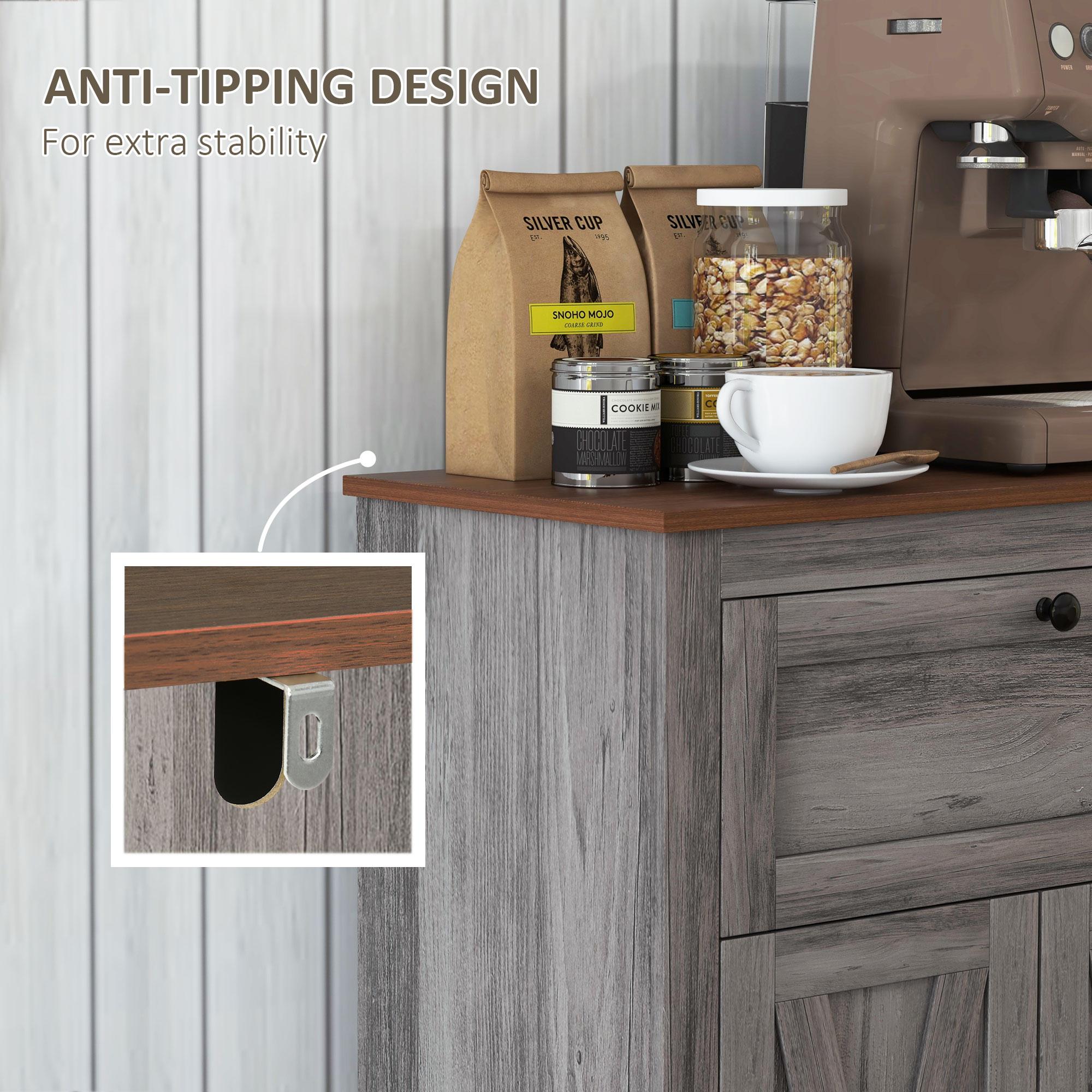 HOMCOM Farmhouse Sideboard Cabinet with Doors and Drawer for Kitchen, Living room, 23.5"x11.75"x34.5", Gray | Aosom.com 4