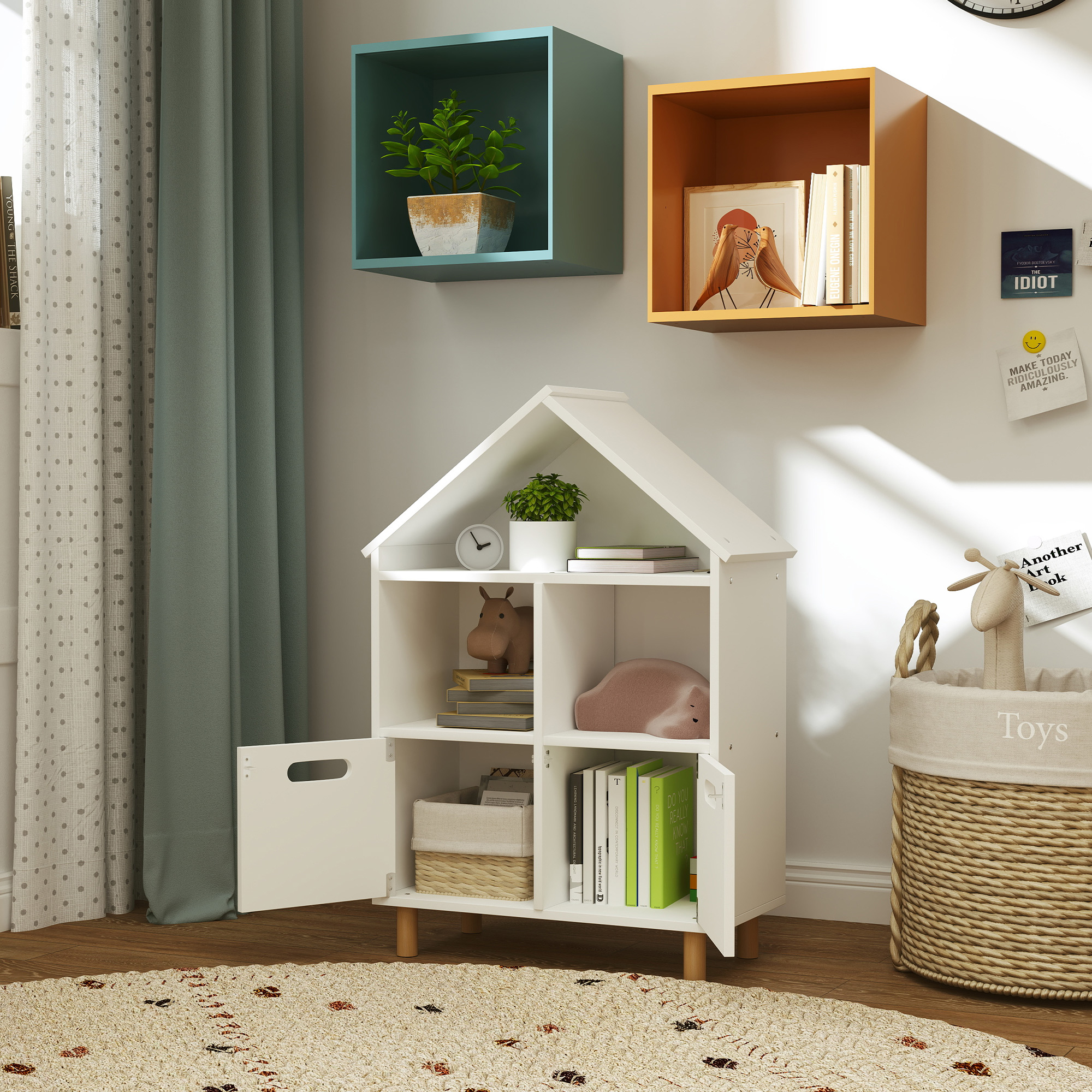 Qaba 3 Tier Kids Bookshelf with Two Drawers, for Kids Rooms, Bedroom, Nursery, White 5