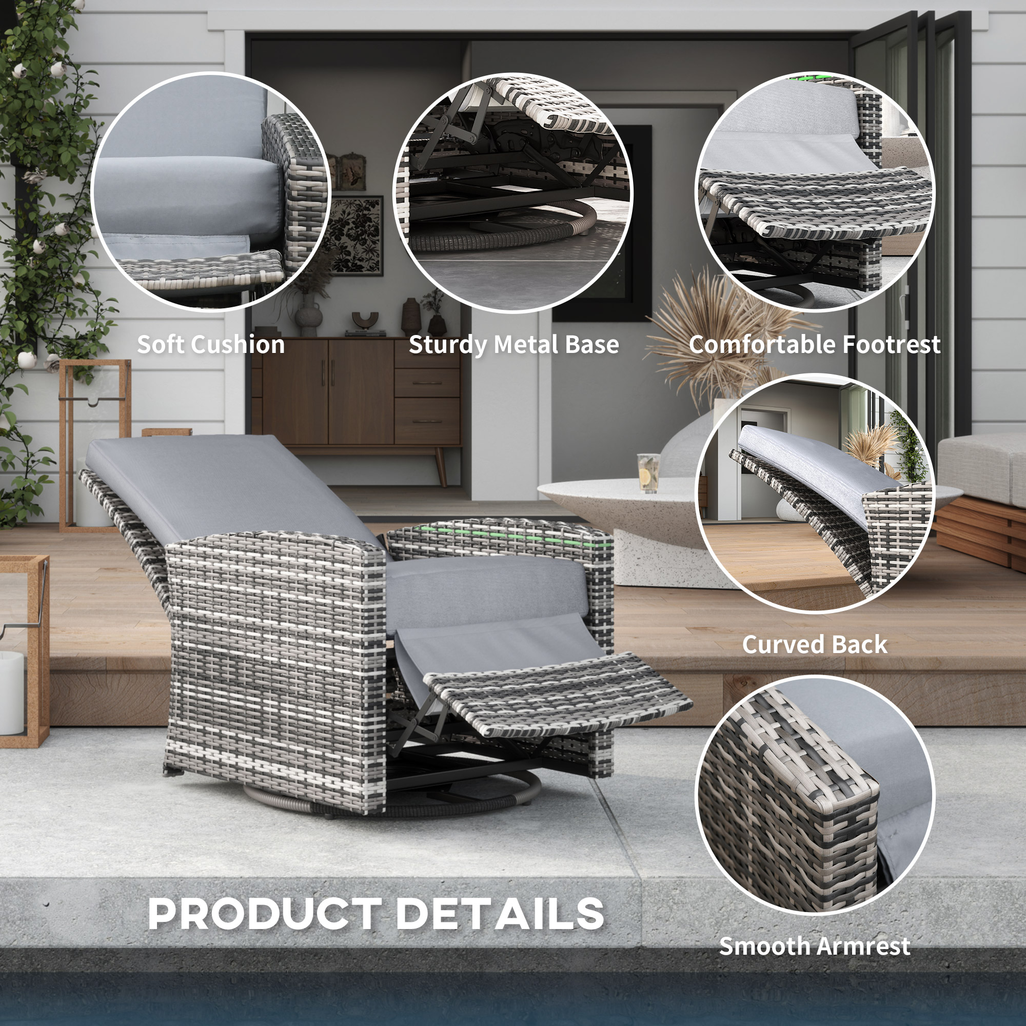 Outsunny Patio Wicker Recliner Chair with Footrest, Outdoor PE