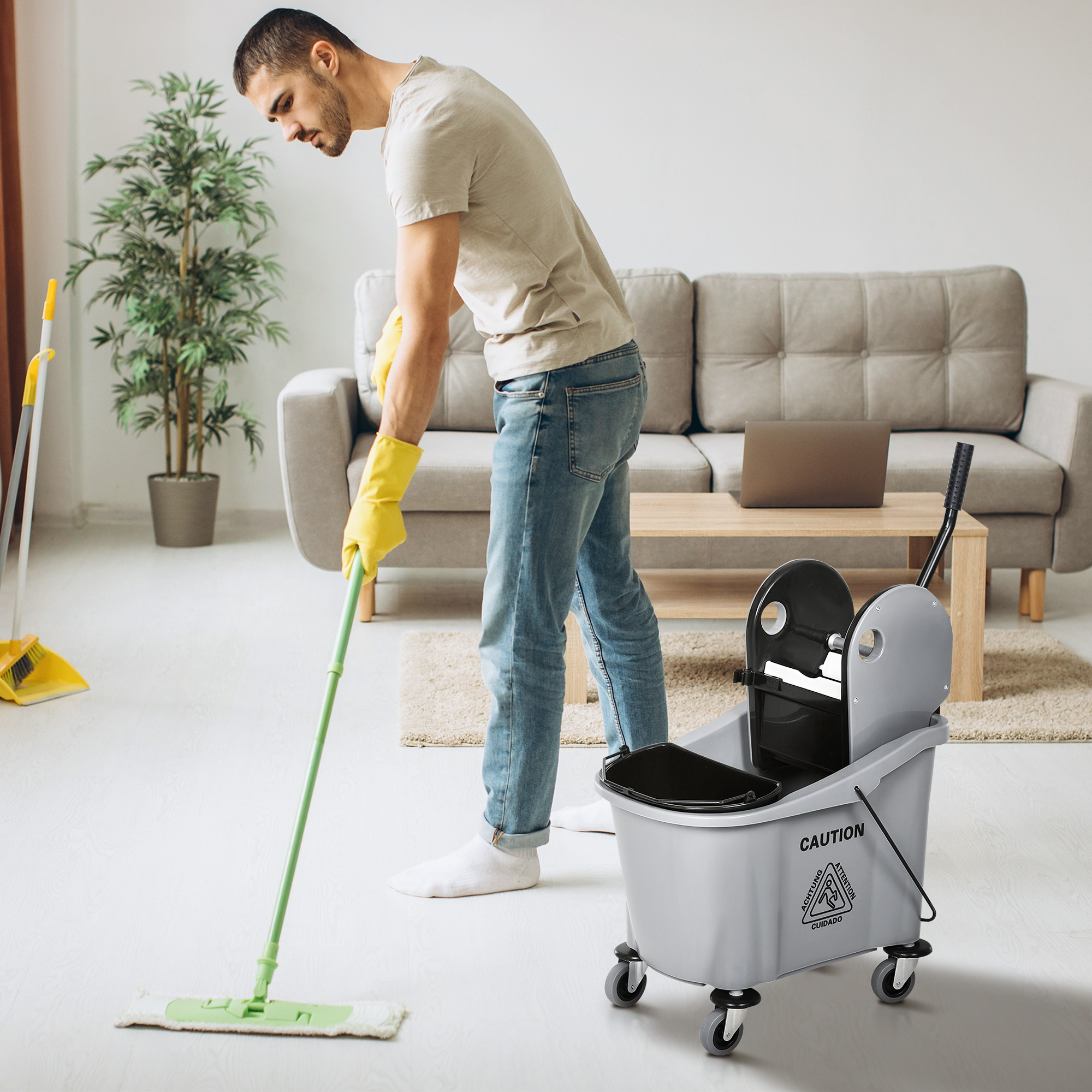 HomCom 9.5 Gallon Mop Bucket with Wringer Cleaning Cart 4 Moving