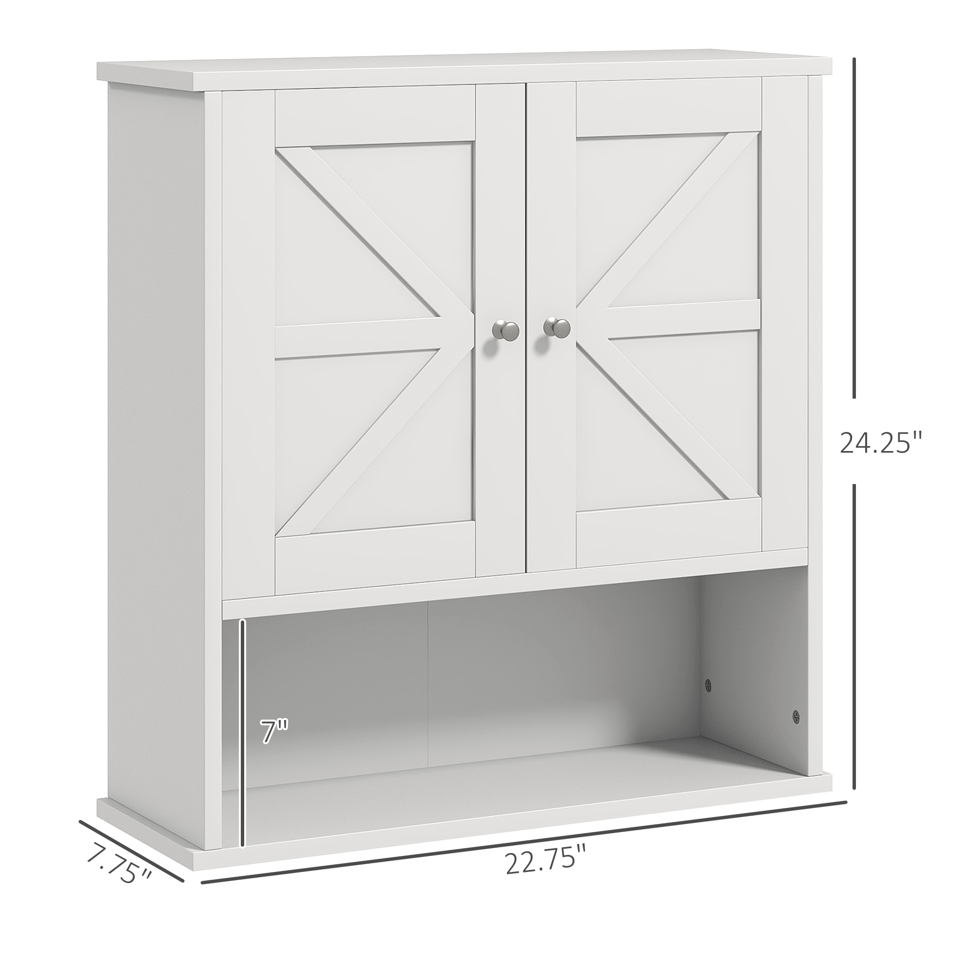 Kleankin Rustic Wall Organizer: White Farmhouse Medicine Cabinet with Barn Doors & Shelf | Aosom.com 1