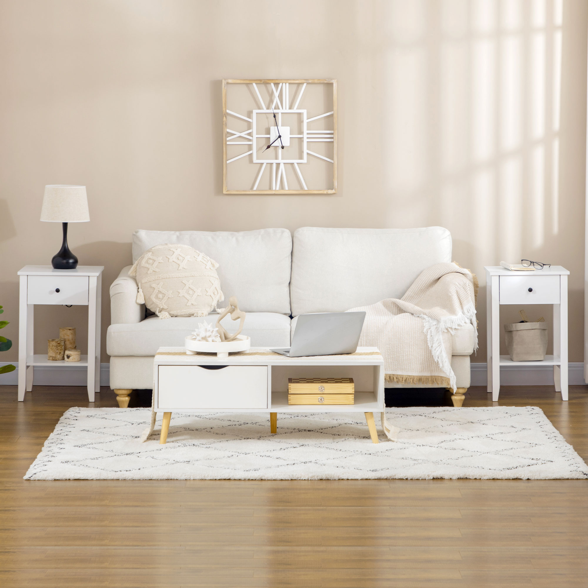 HOMCOM Contemporary 2-Tier Table: Side End Table with Drawer and Bottom Shelf for Living Room, Bedroom, Crisp White Aosom Canada
