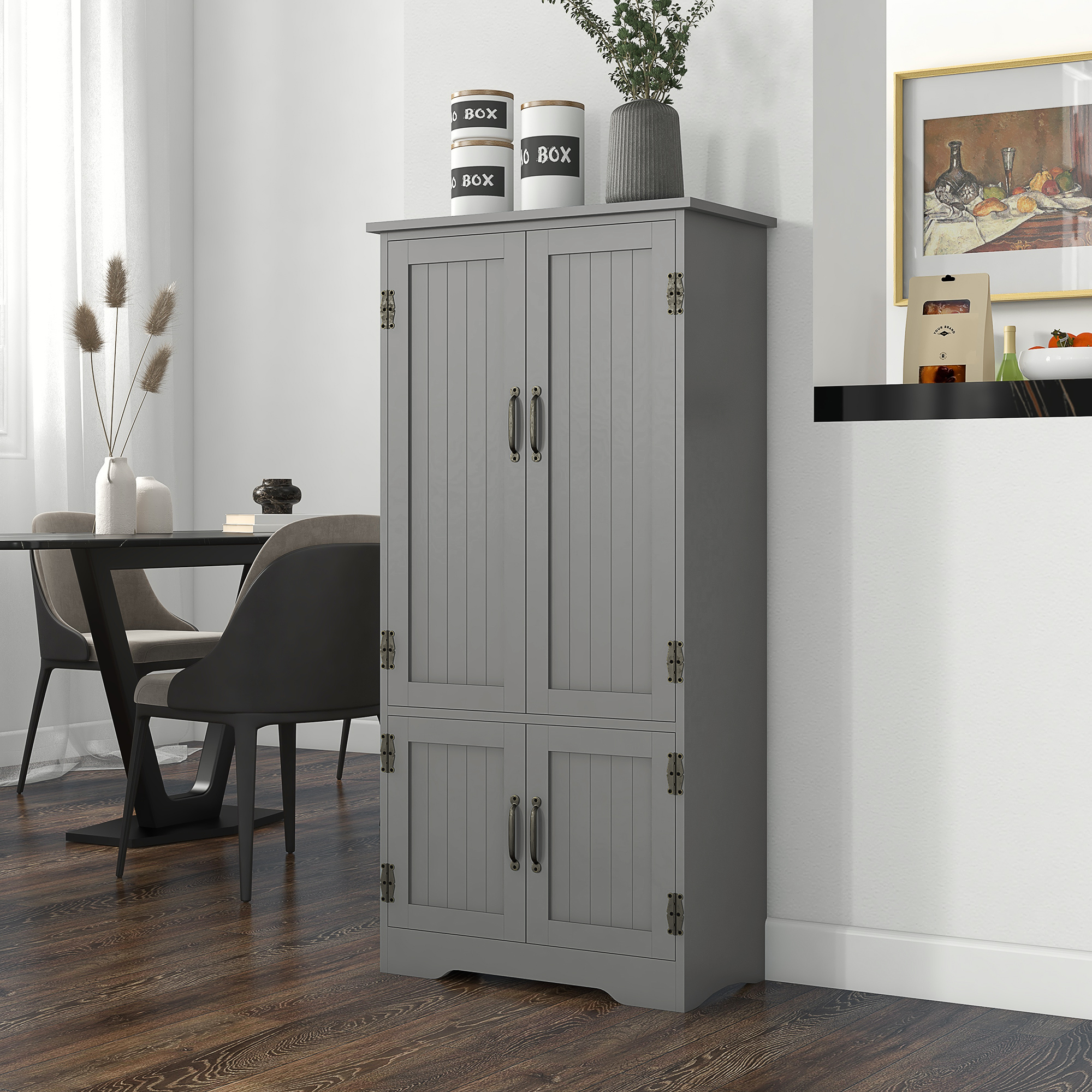 HOMCOM 4-Door Storage Cabinet Multi-Storey Large Space Pantry with Adjustable Shelves Grey Aosom Canada