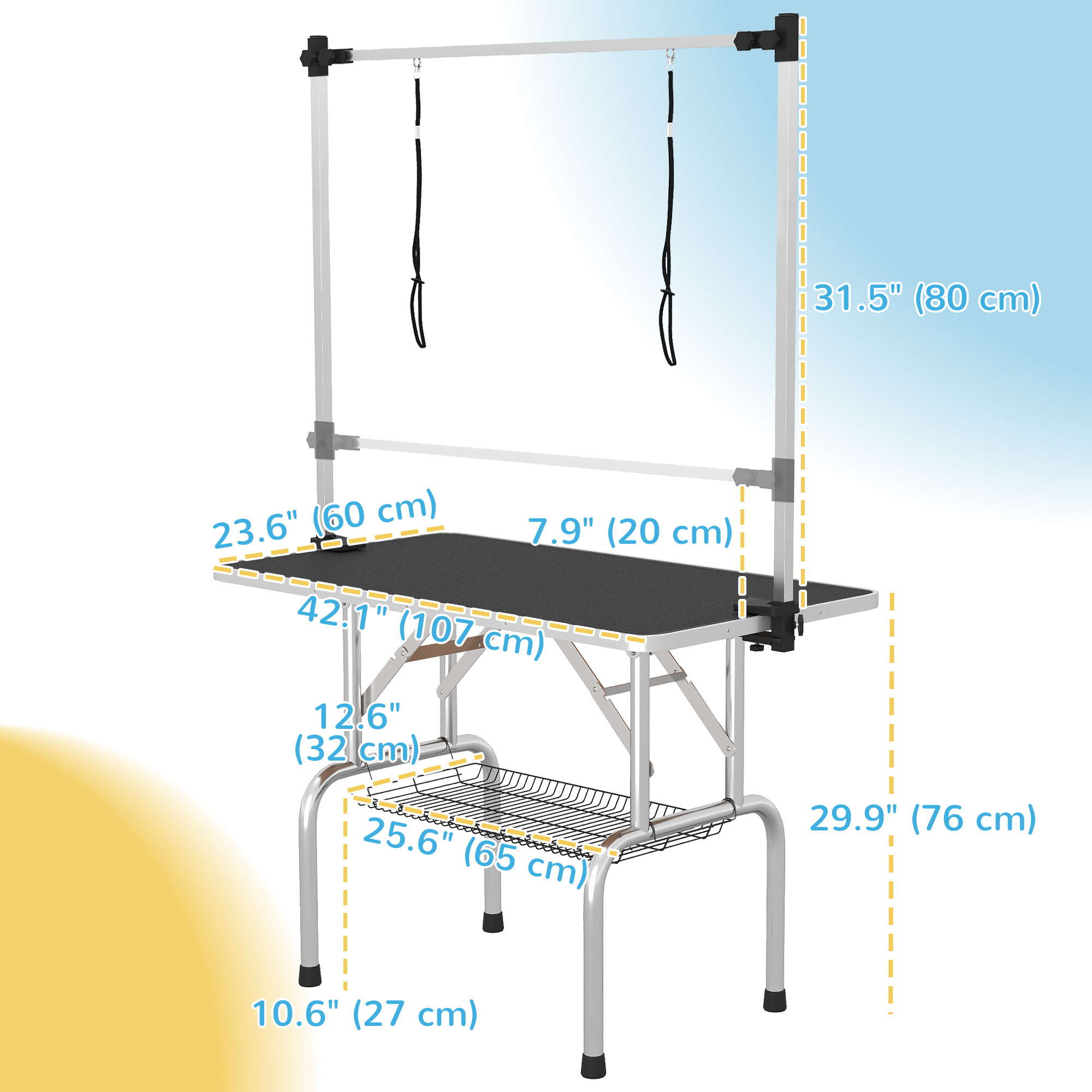 PawHut Adjustable Dog Grooming Table Rubber Top 2 Safety
