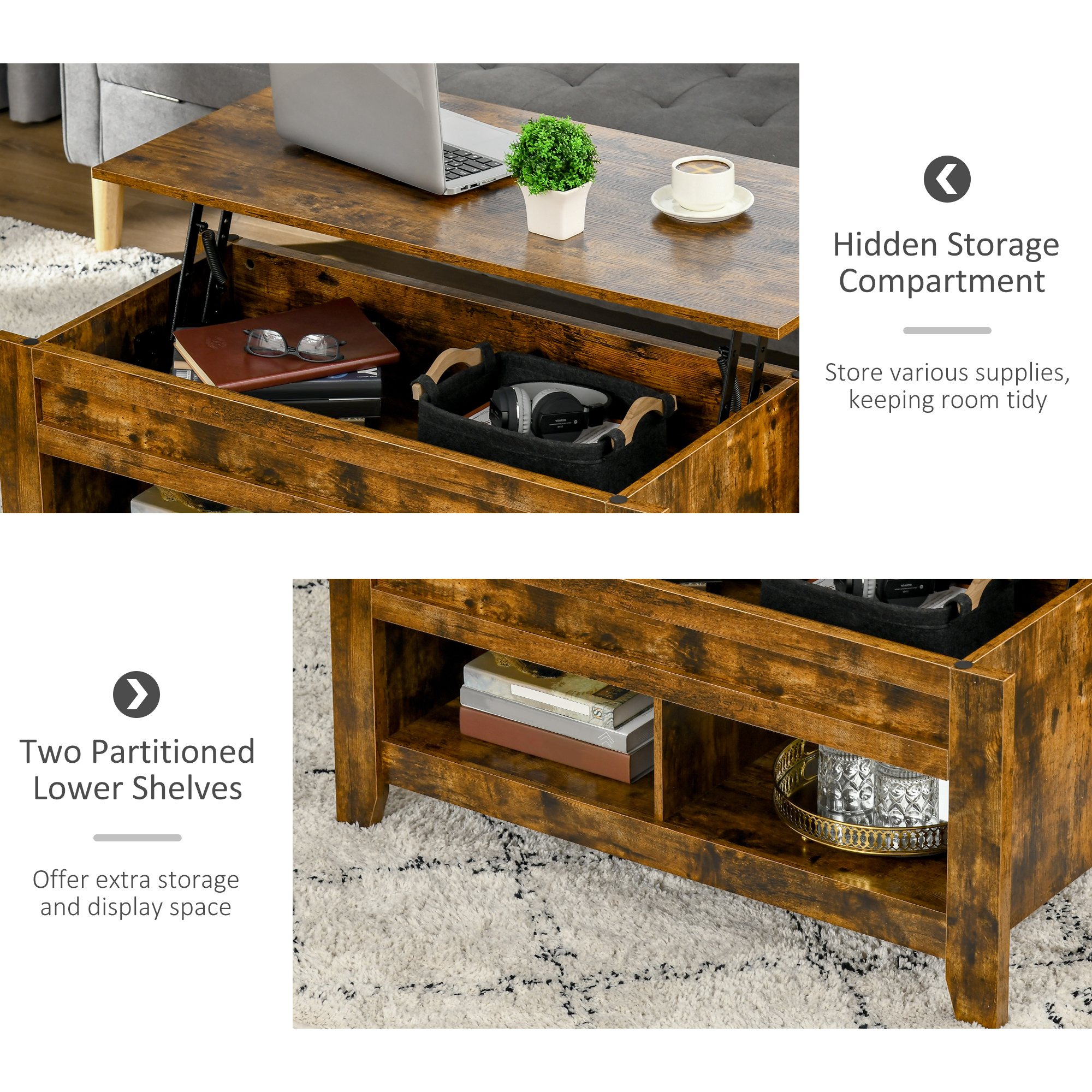 HOMCOM Lift Top Coffee Table with Hidden Storage Compartment and Open ...