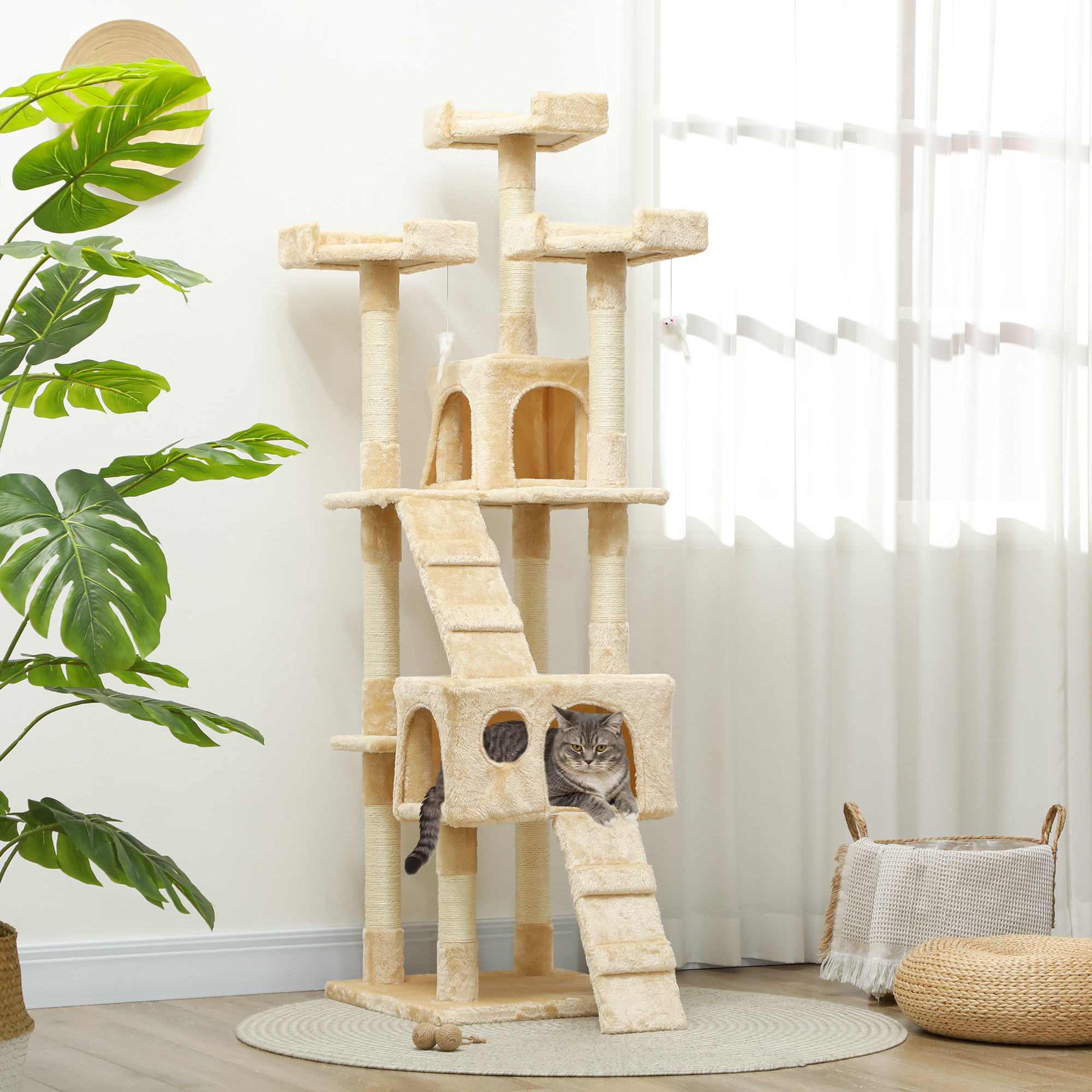 PawHut Multi-Level Cat Tree w/ Toy Scratching Post Tower 67-inch