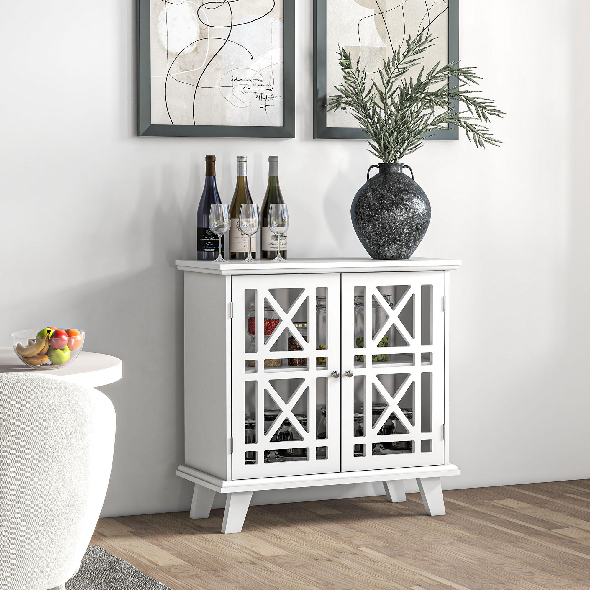 HOMCOM Modern Storage Cabinet with Fretwork Doors Shelf White Freestanding Sideboard Buffet for Contemporary Dining Living Room Aosom Canada