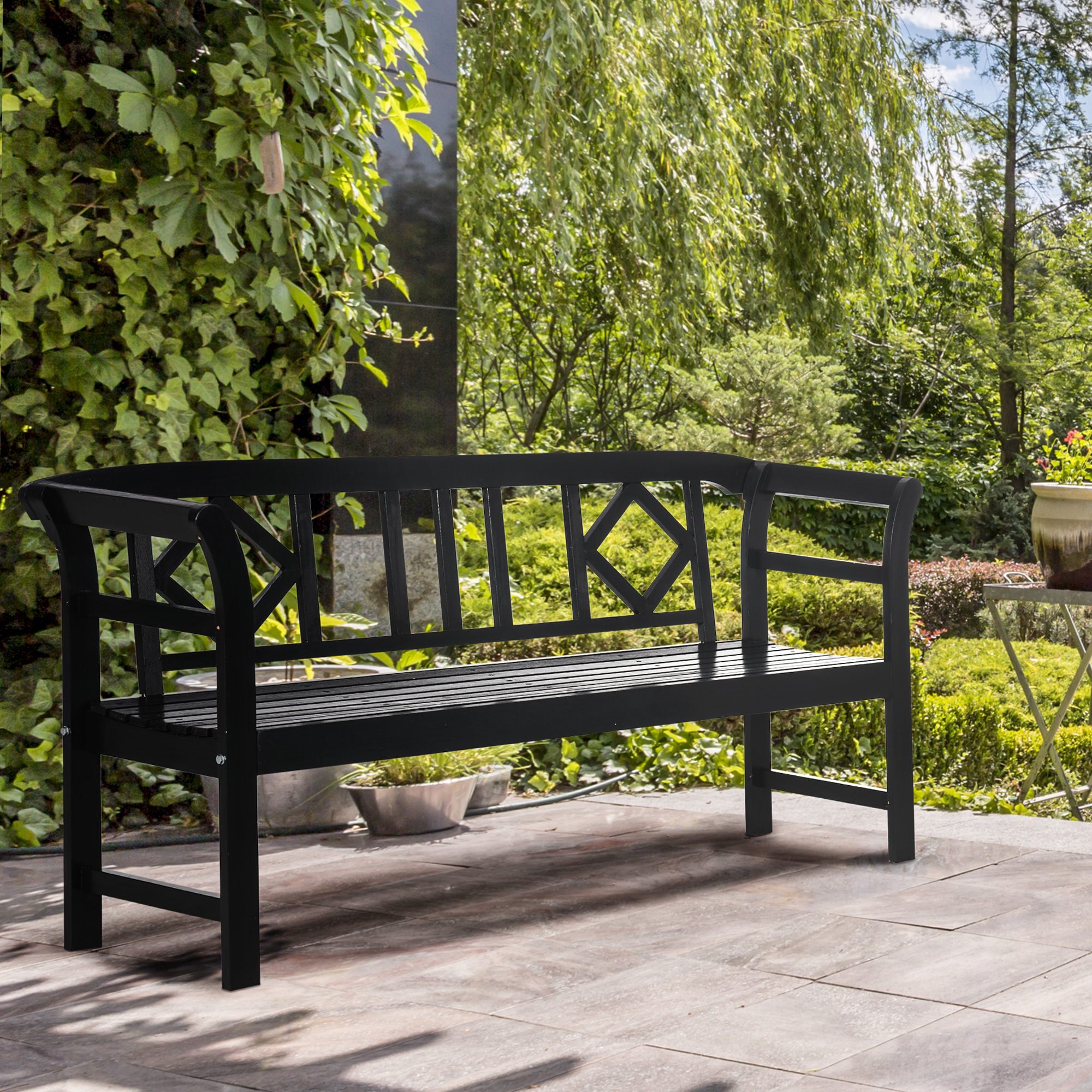 Outsunny Three-Person Wooden Bench, Three-Seater Outdoor Patio Bench ...