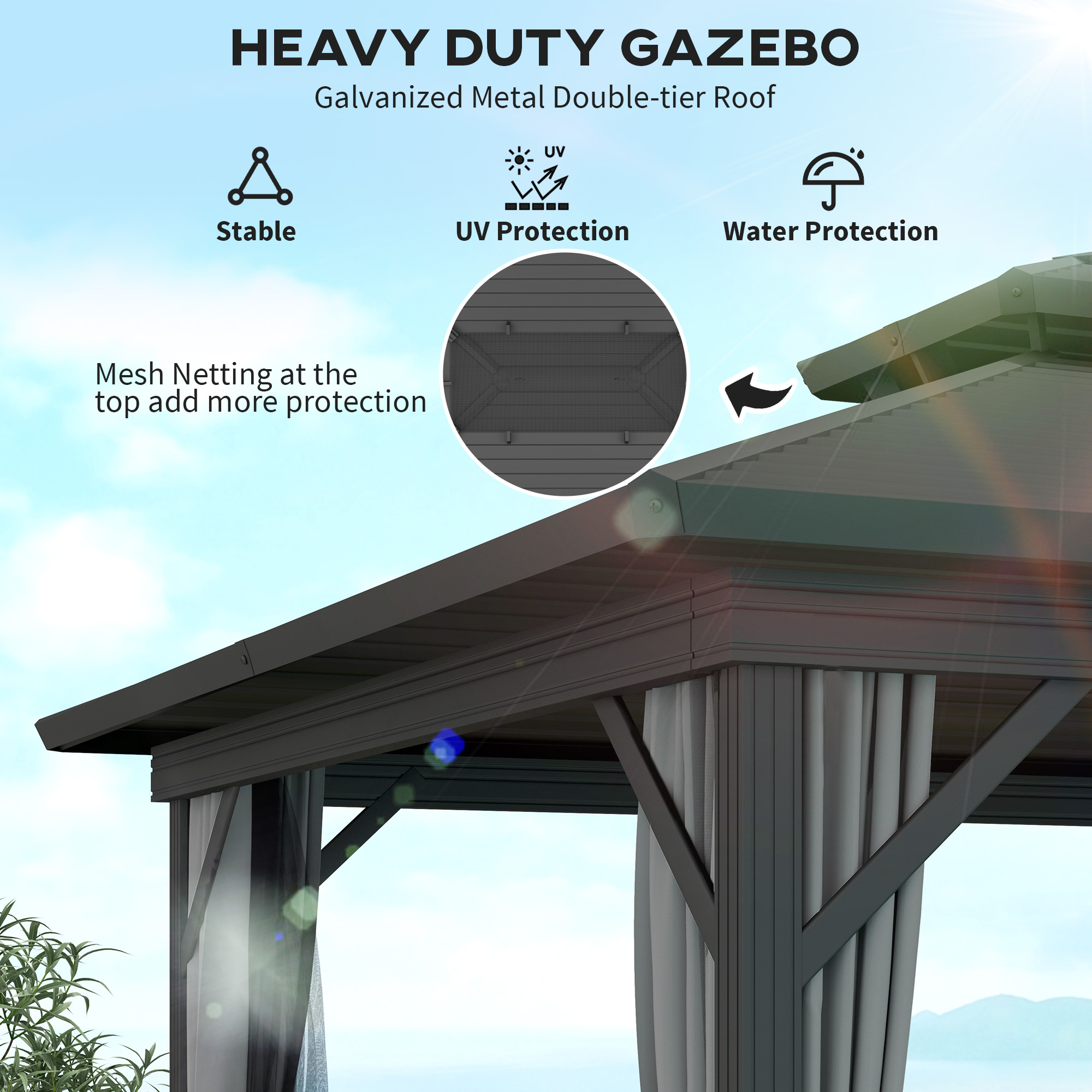【you.gettomi】 Outsunny 10' x 12' Hardtop Gazebo, Sun Shelter with Double