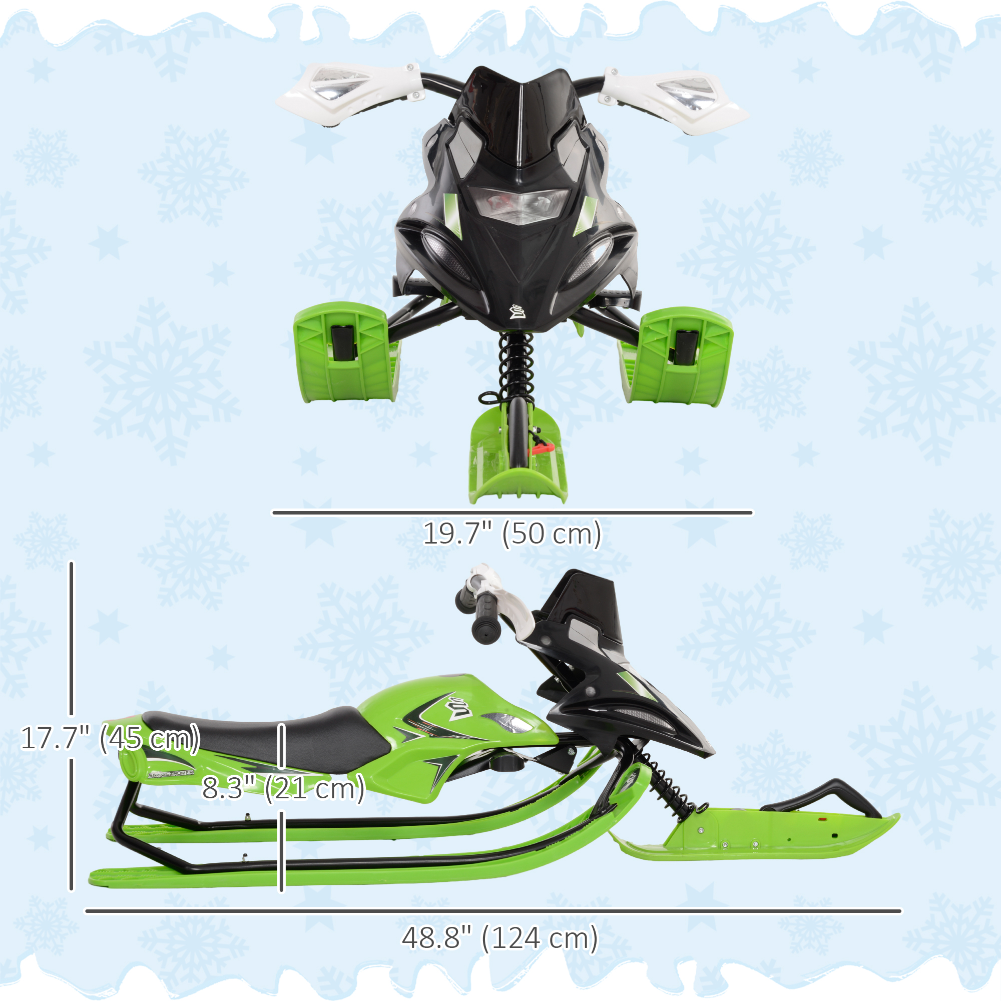 Soozier Kids Snow Racer Sleds with Padded Rubber Seat, Green