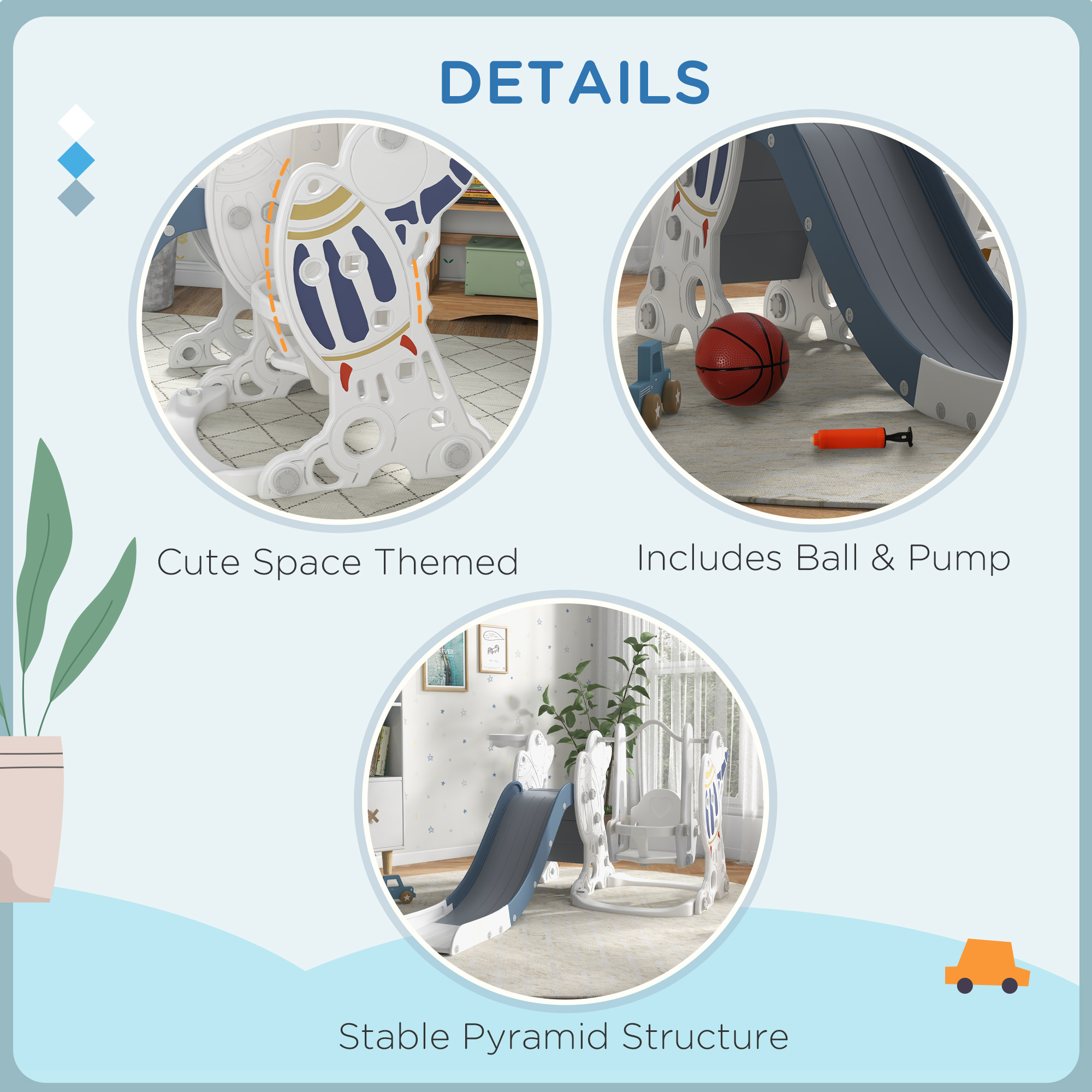 Qaba 3 in 1 Toddler Swing and Slide Set with Basketball Hoop, Baby