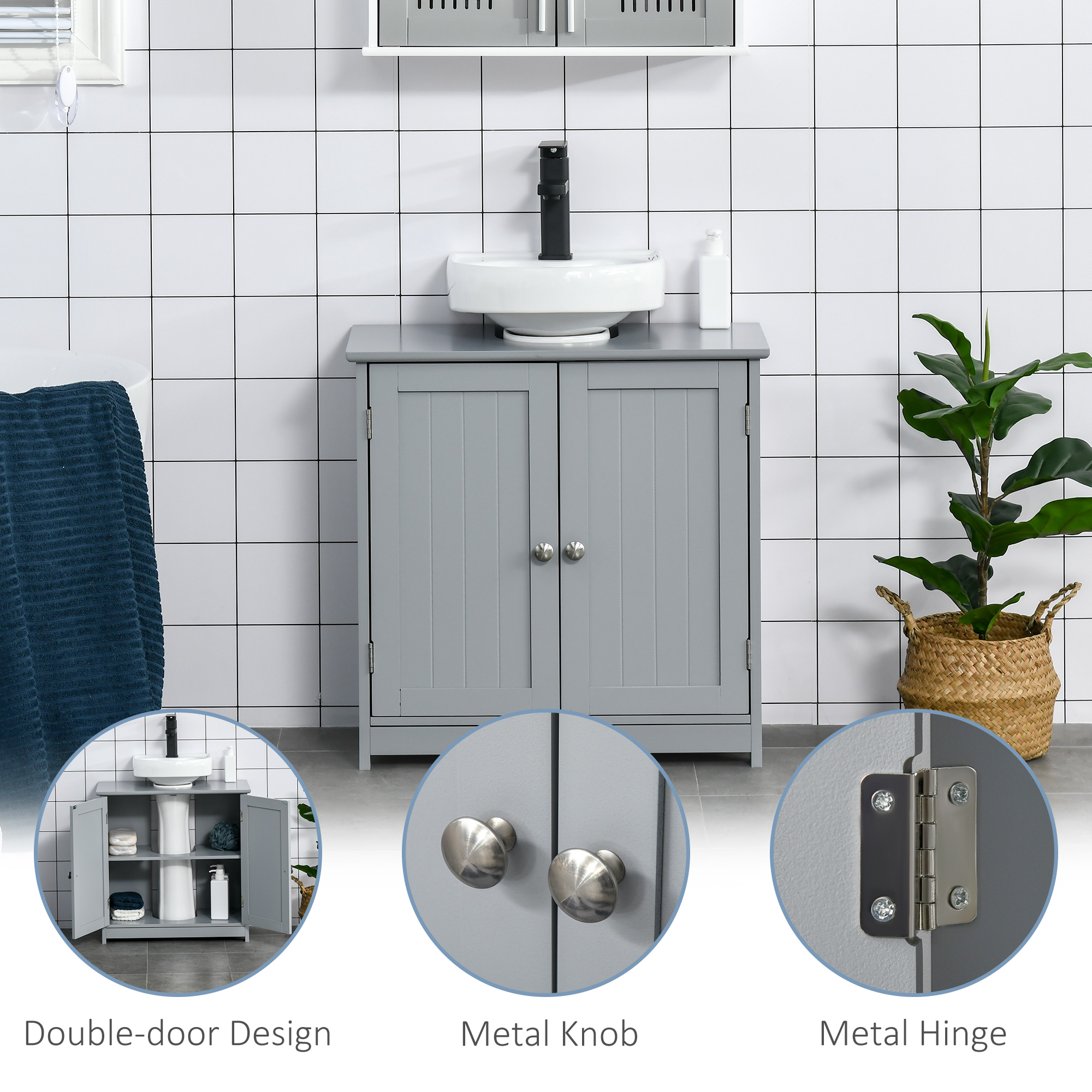 kleankin Bathroom Vanities, Bathroom Sink Cabinets with U-Shape Cut-Out and Adjustable Internal Shelf, Gray 5