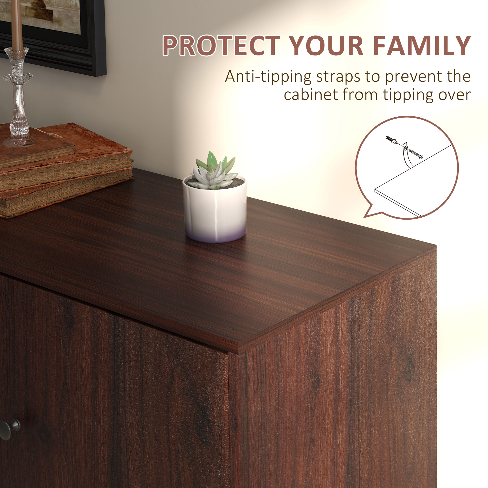 HOMCOM Retro Sideboard with 2 Cabinets 3 Drawers, Buffet Table, Rustic Brown