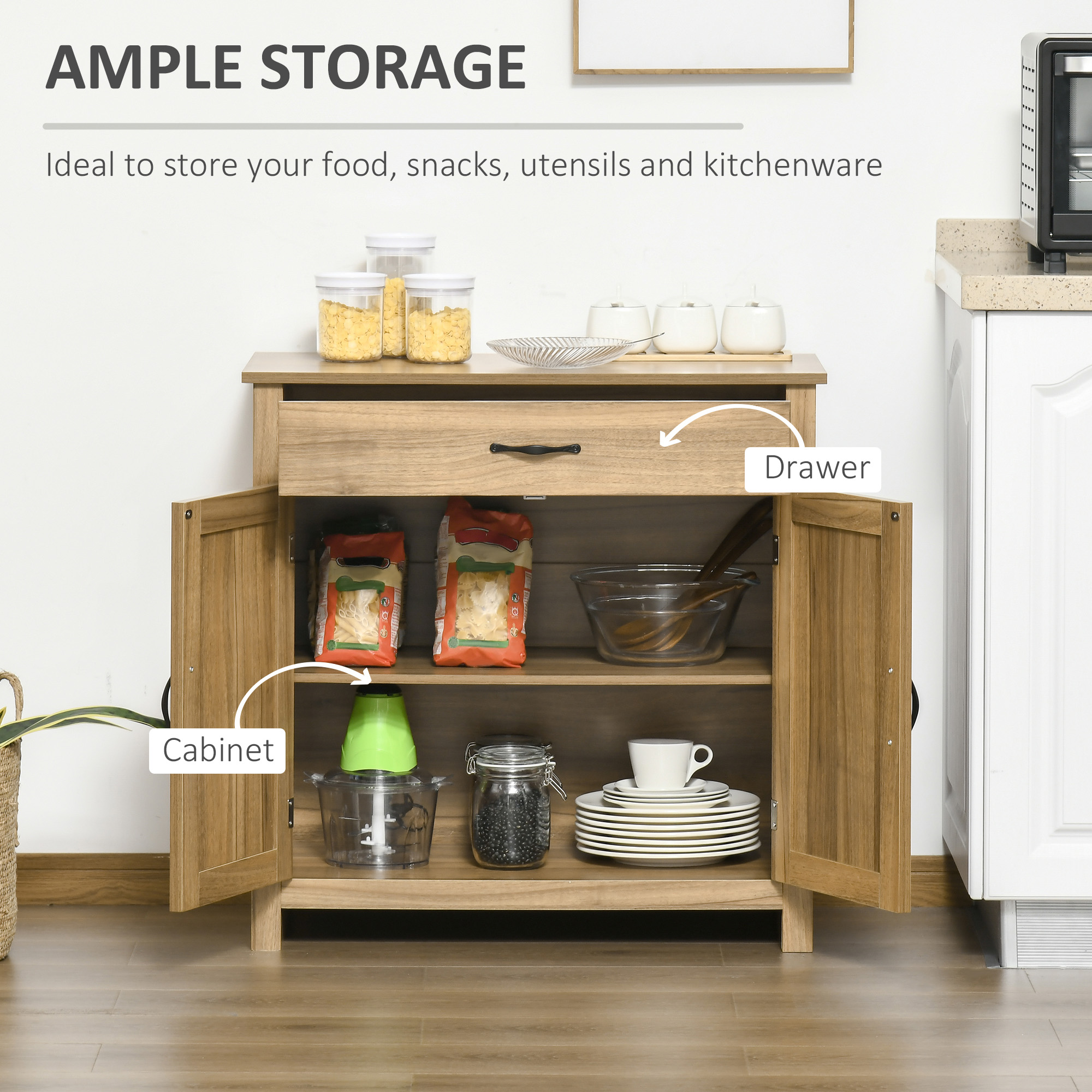 HOMCOM Farmhouse Buffet Cabinet Barn Door Style Sideboard for Kitchen Living Room Entryway Natural Wood Effect | Aosom.com 2