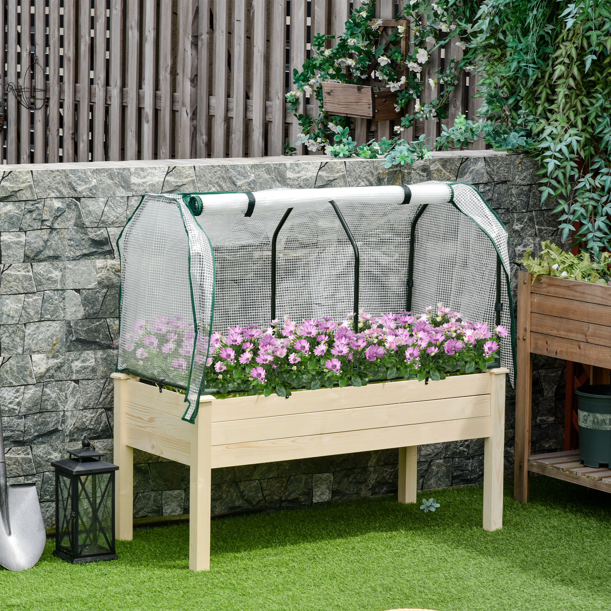 Outsunny Raised Garden Bed with PE Greenhouse Cover Outdoor