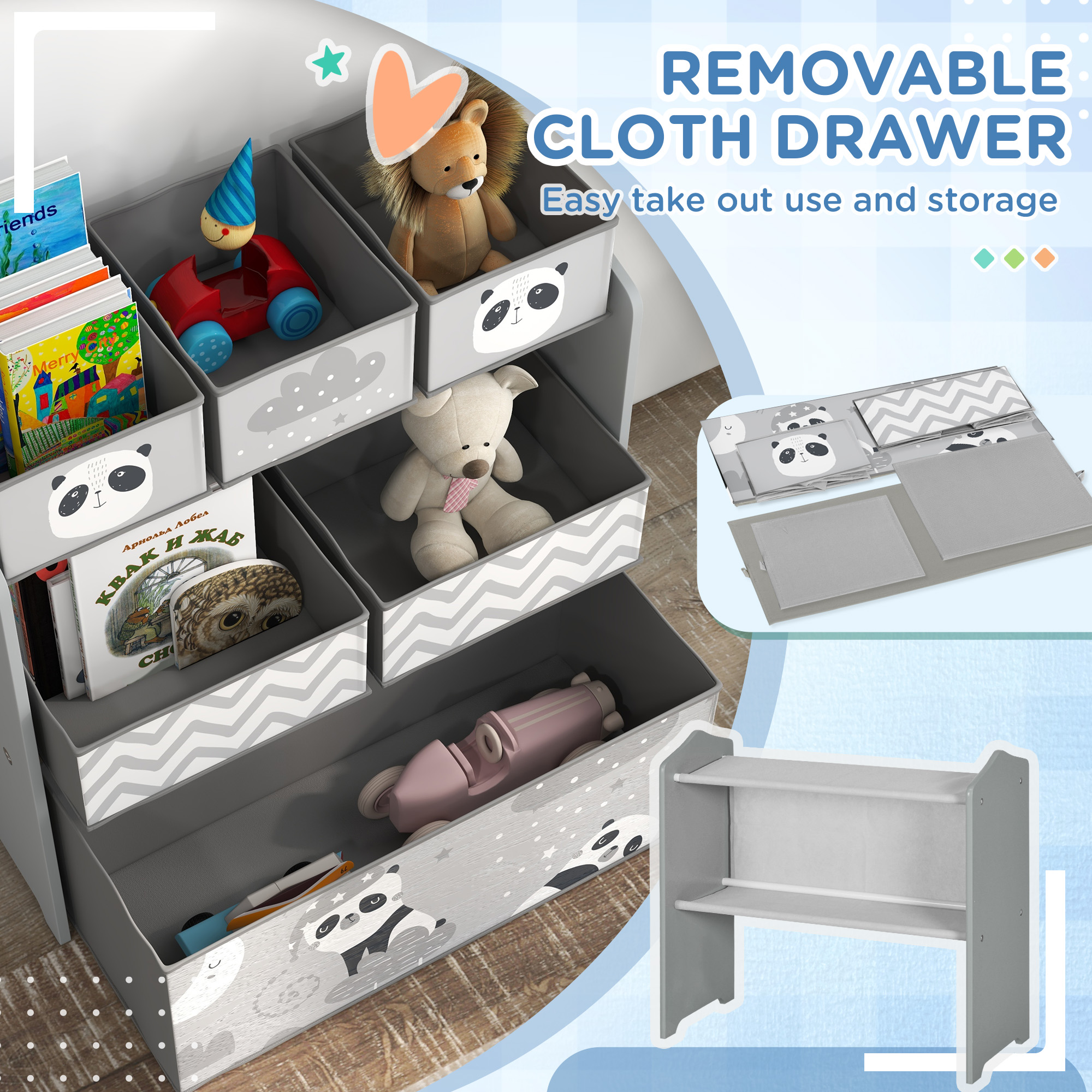 Qaba Toy Organizer with 6 Storage Bins, 25" x 12" x 26", Gray | Aosom.com 3