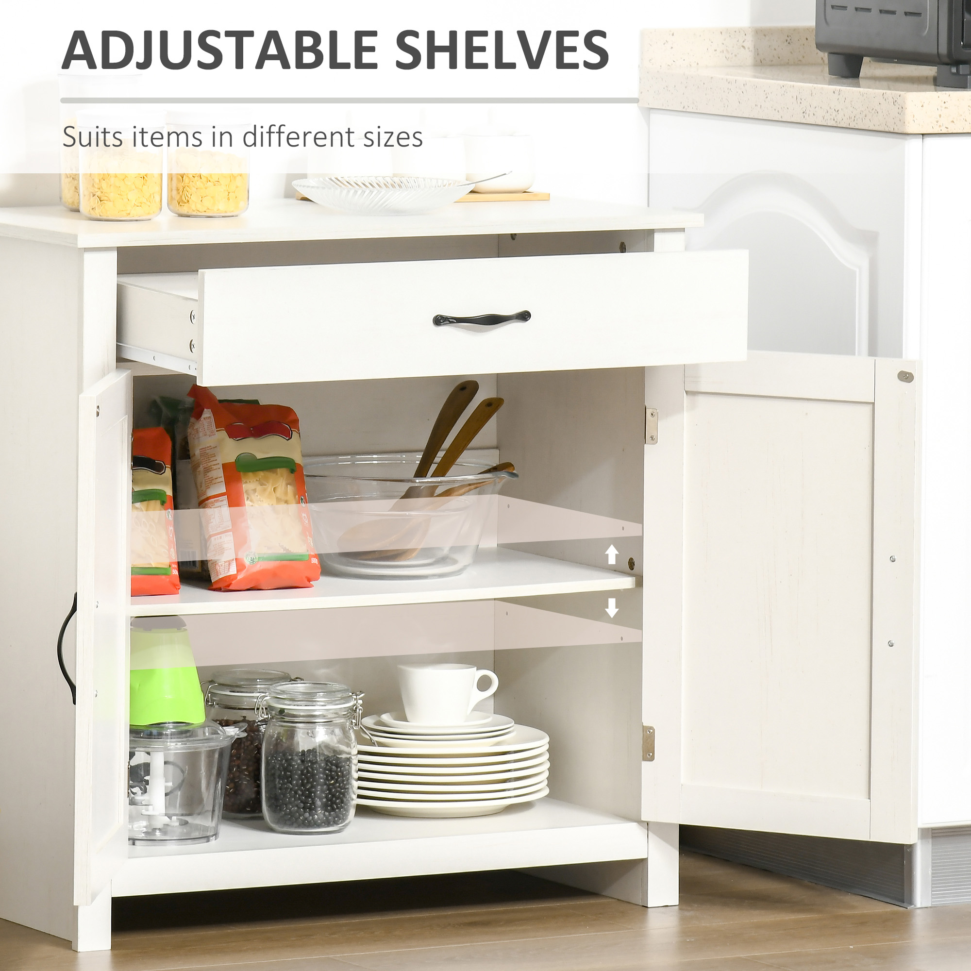 HOMCOM 32" Farmhouse Sideboard Buffet Cabinet with Drawer, Barn Door Style Accent Cabinet Organizer for Kitchen, Living Room & Entryway, White Wash 3
