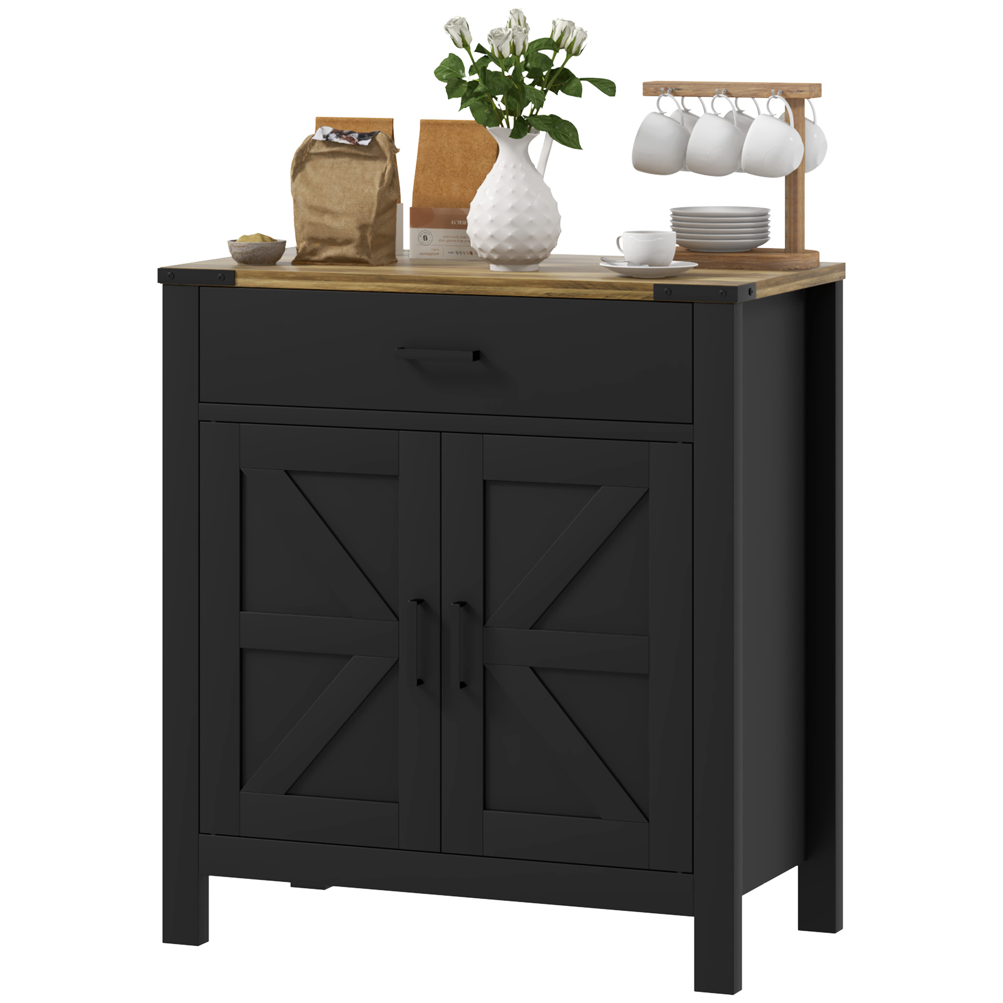 Farmhouse Cooking Organizer Organizer Unit w/ Organizer Drawer and Shelving for Living Room, Sideboard Buffet Organizer Unit, Entryway 1