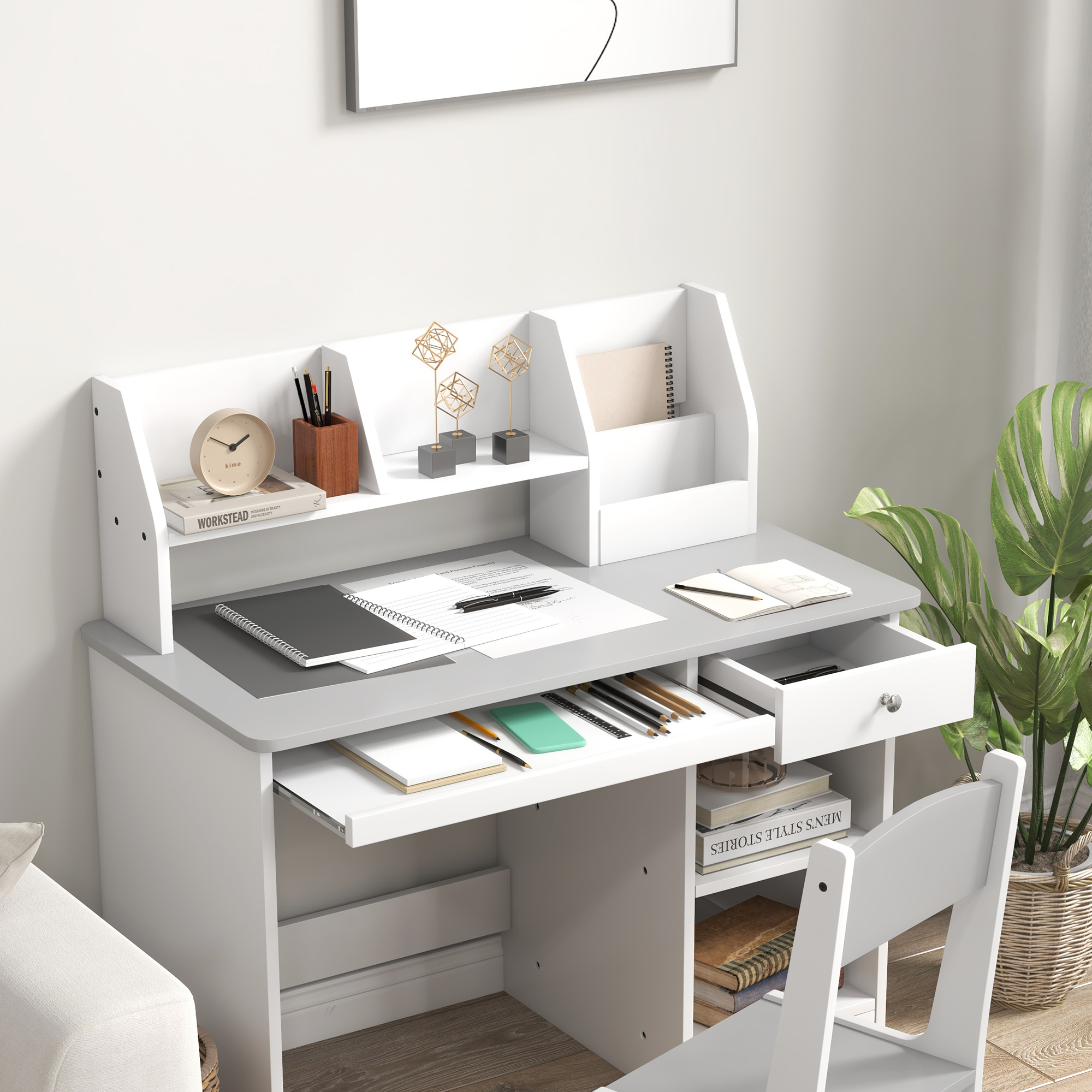 Qaba Kids Desk and Chair Set with Storage, Study Desk with Chair for ...