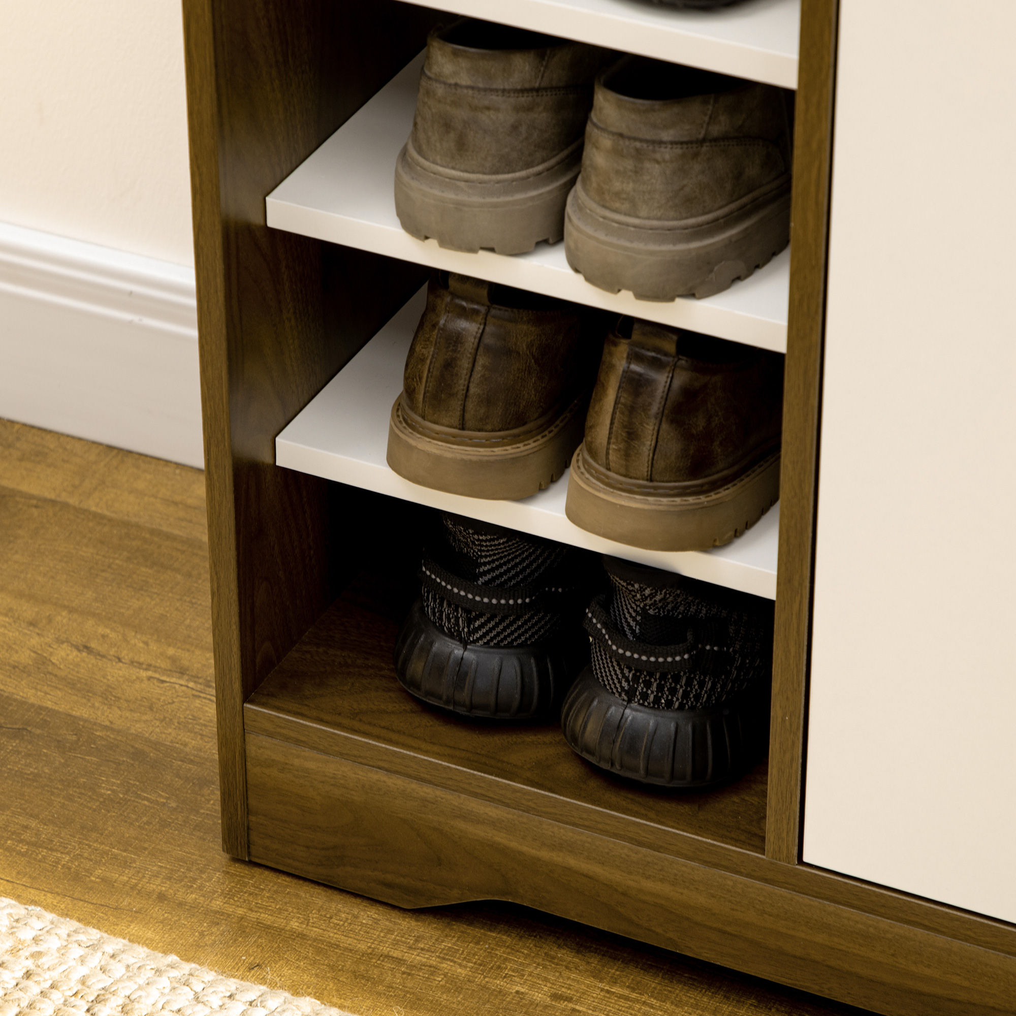 HOMCOM Shoe Storage with Double Doors and Open Shelves 13 Pair Shoe