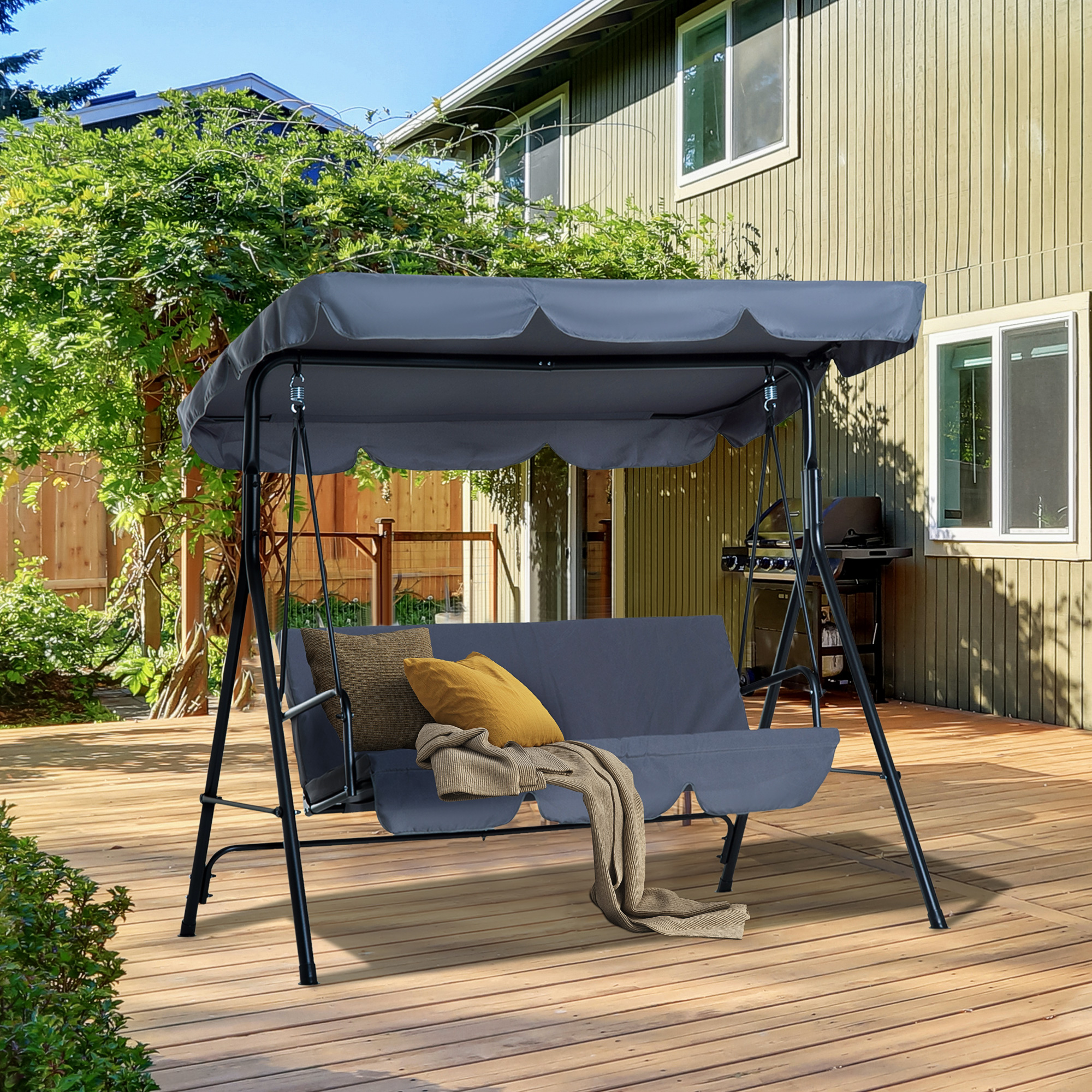 Outsunny 3-Seat Outdoor Patio Swing Chair with Removable Cushion