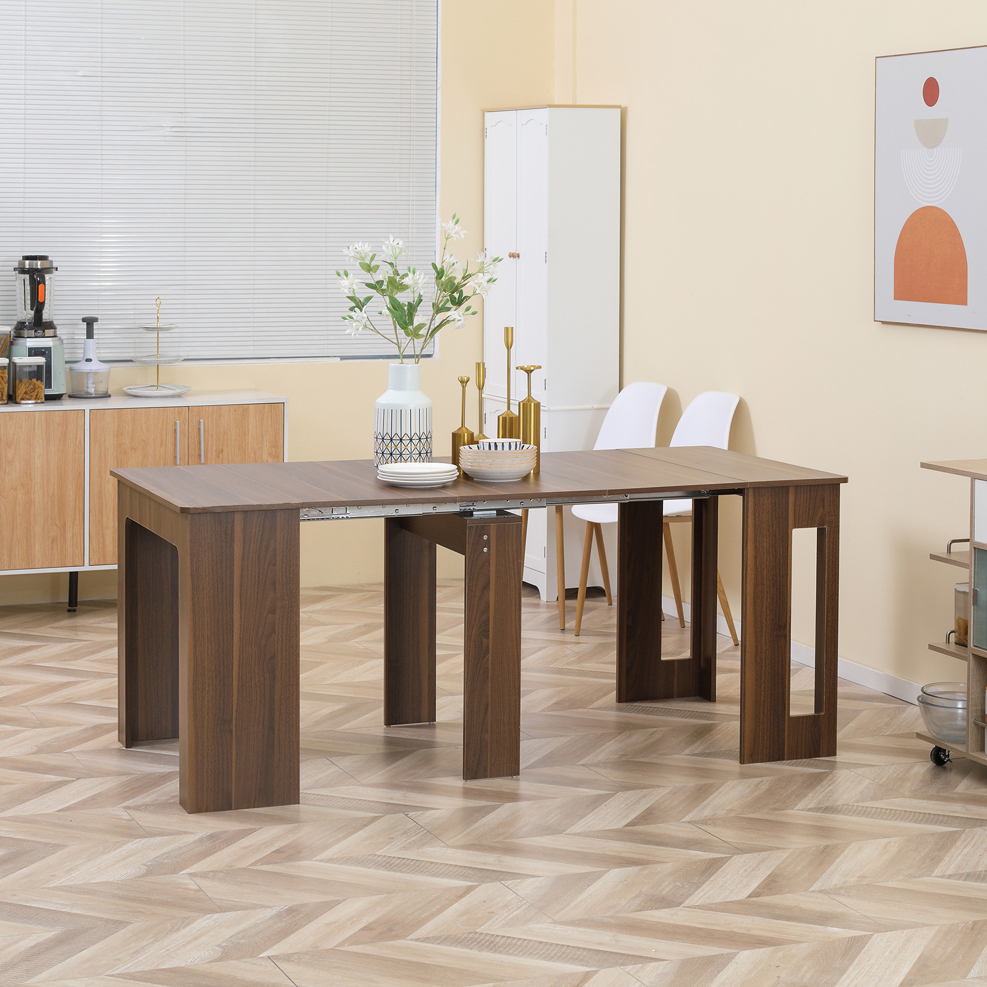 HOMCOM Foldable Dining Table, Extendable Kitchen Table for Small Spaces ...