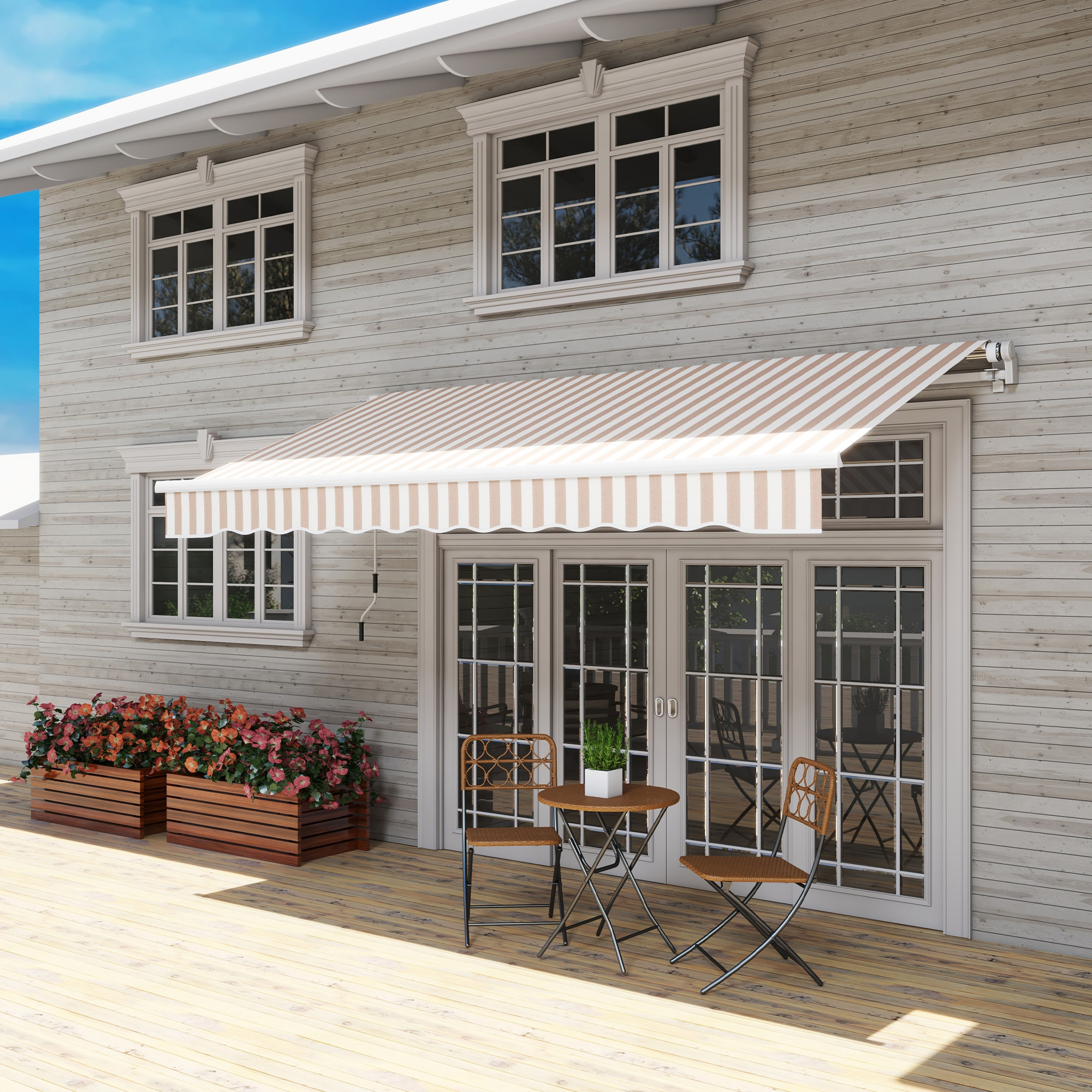 Outsunny 12' x 10' Manual Retractable Awning Outdoor