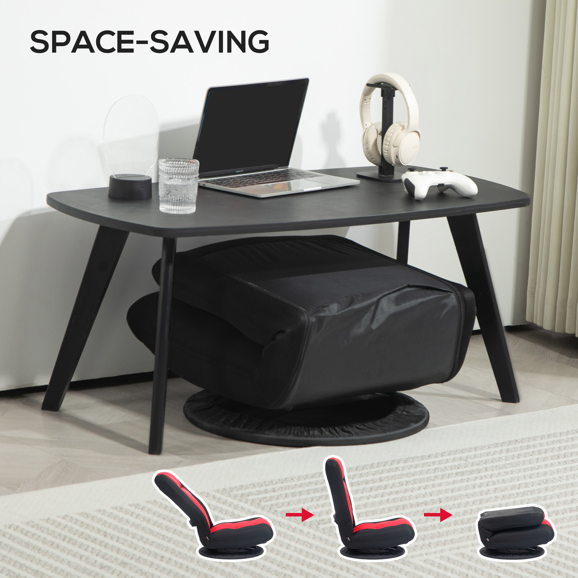 HOMCOM Folding Floor Chair for Adults Teens, 360 Degree