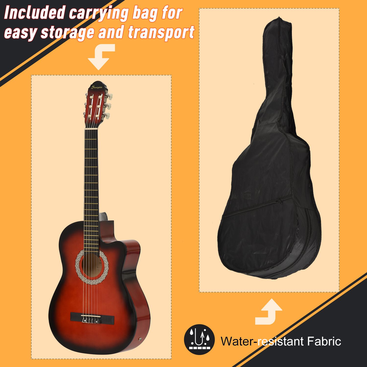 Soozier 39.5 Inch Acoustic Electric Guitar for Beginner with