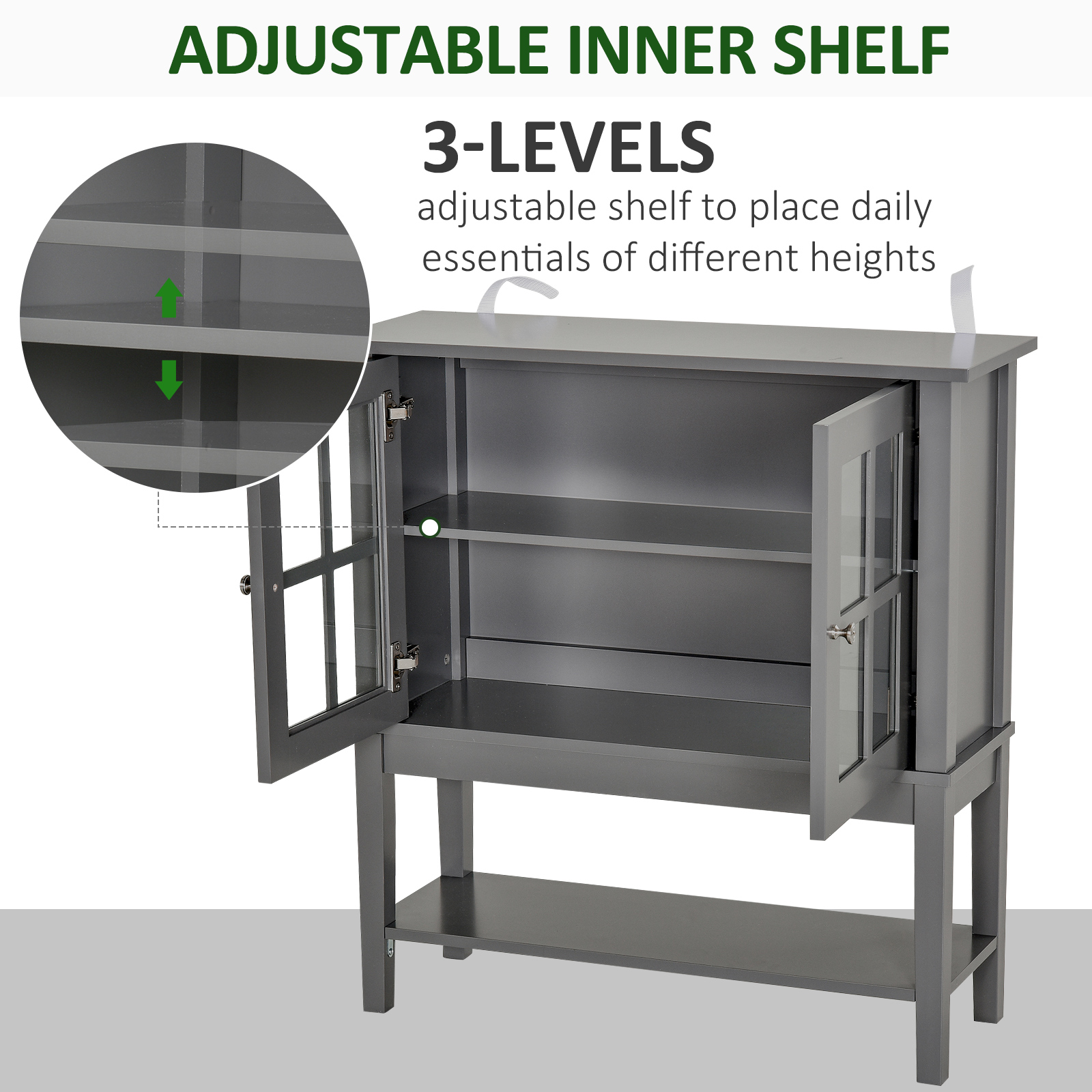 HOMCOM Sideboard Buffet Cabinet Modern Kitchen Storage with Glass Doors Gray | Aosom.com 4